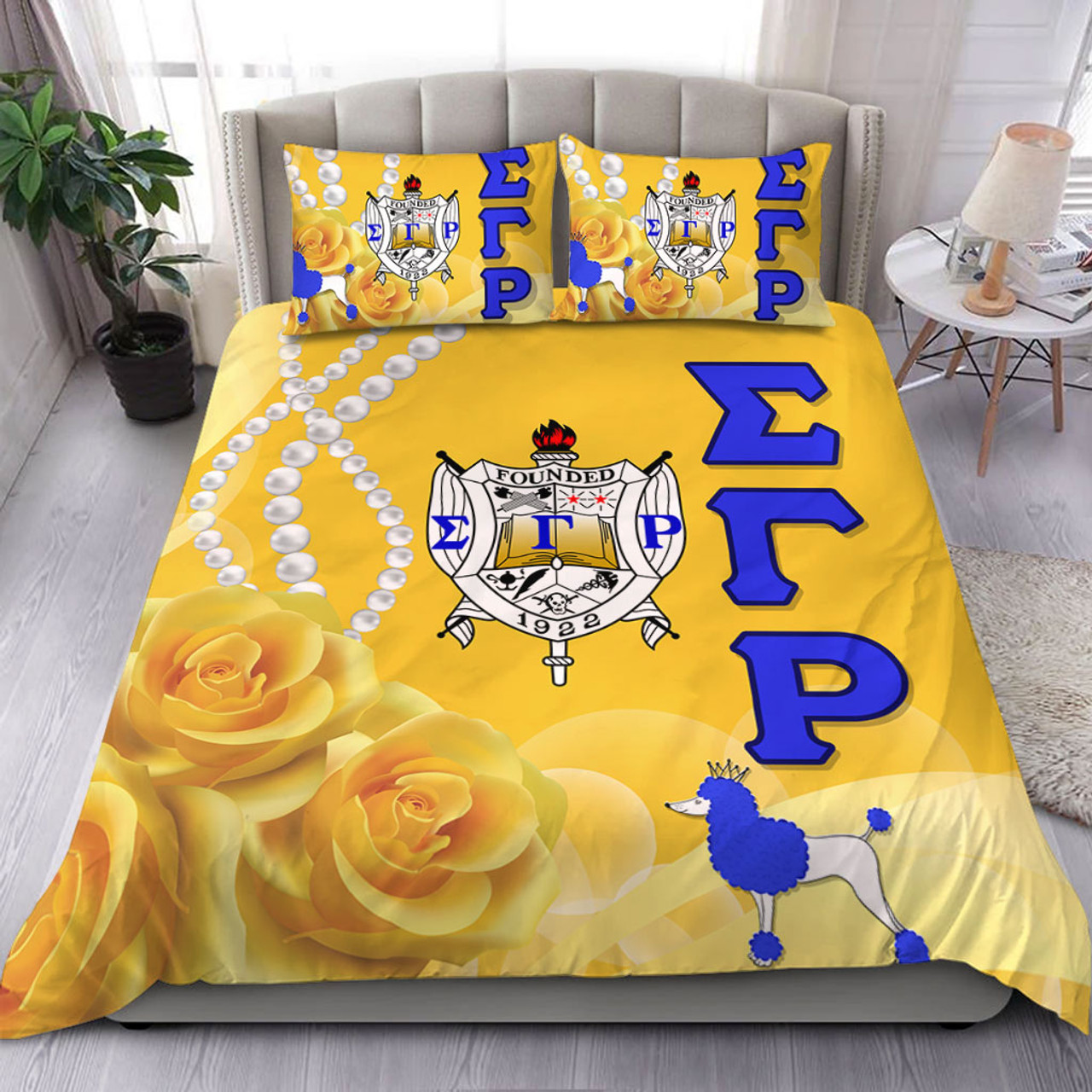 Sigma Gamma Rho Bedding Set Rose Yellow Pearls Design