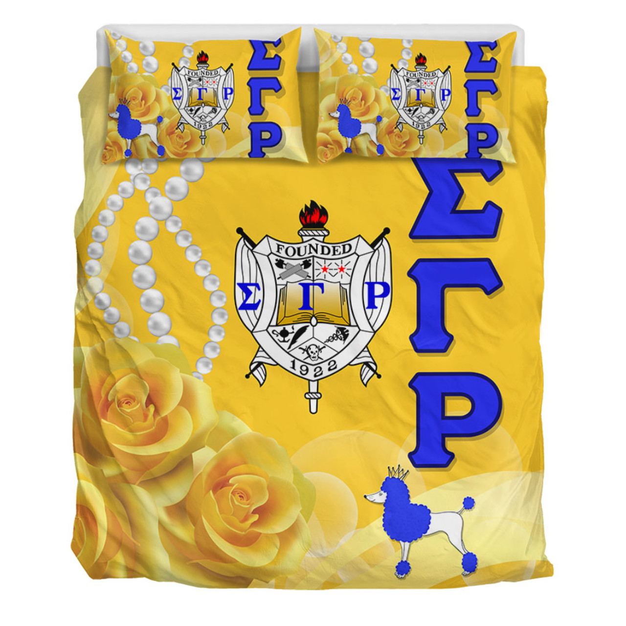 Sigma Gamma Rho Bedding Set Rose Yellow Pearls Design