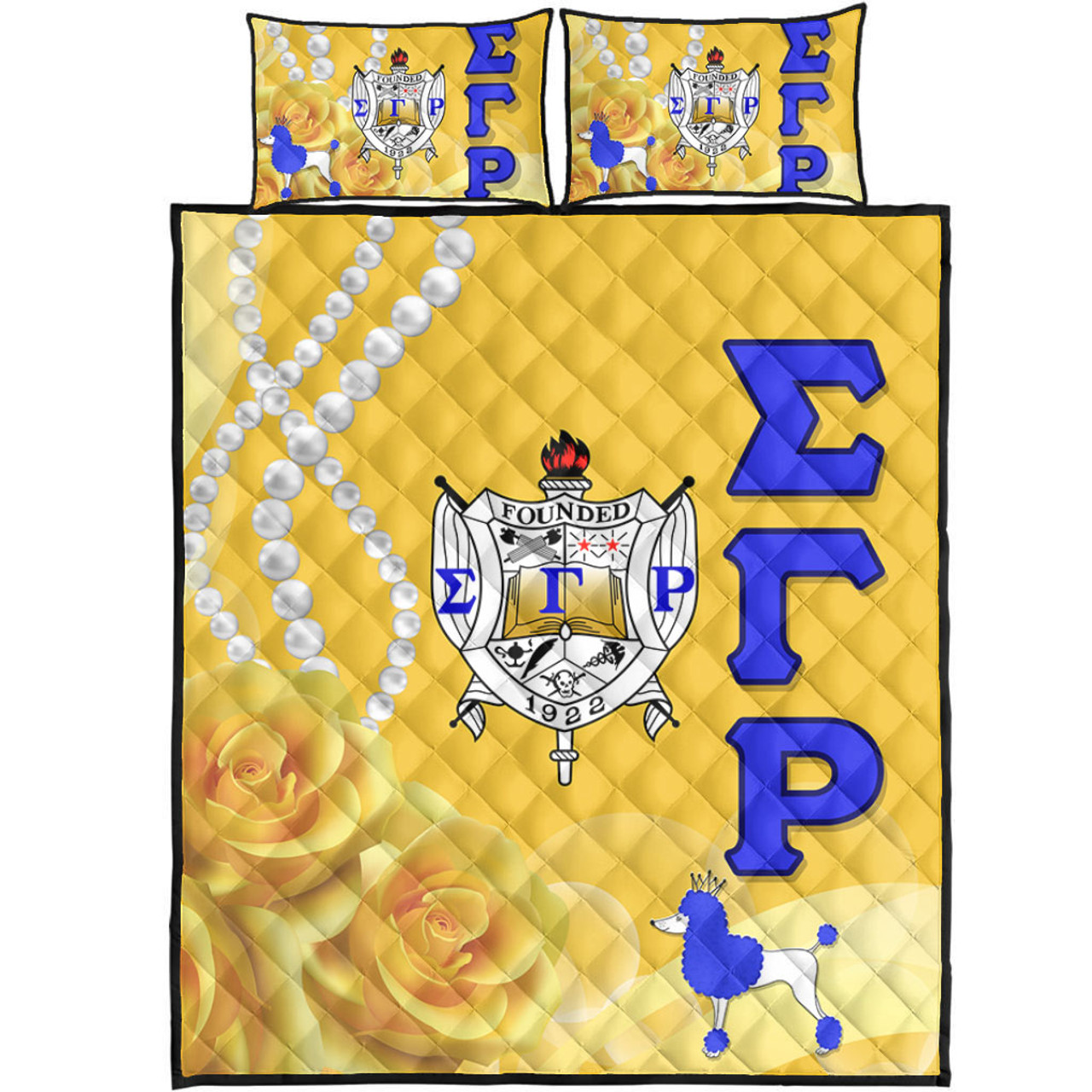 Sigma Gamma Rho Quilt Bed Set Rose Yellow Pearls Design