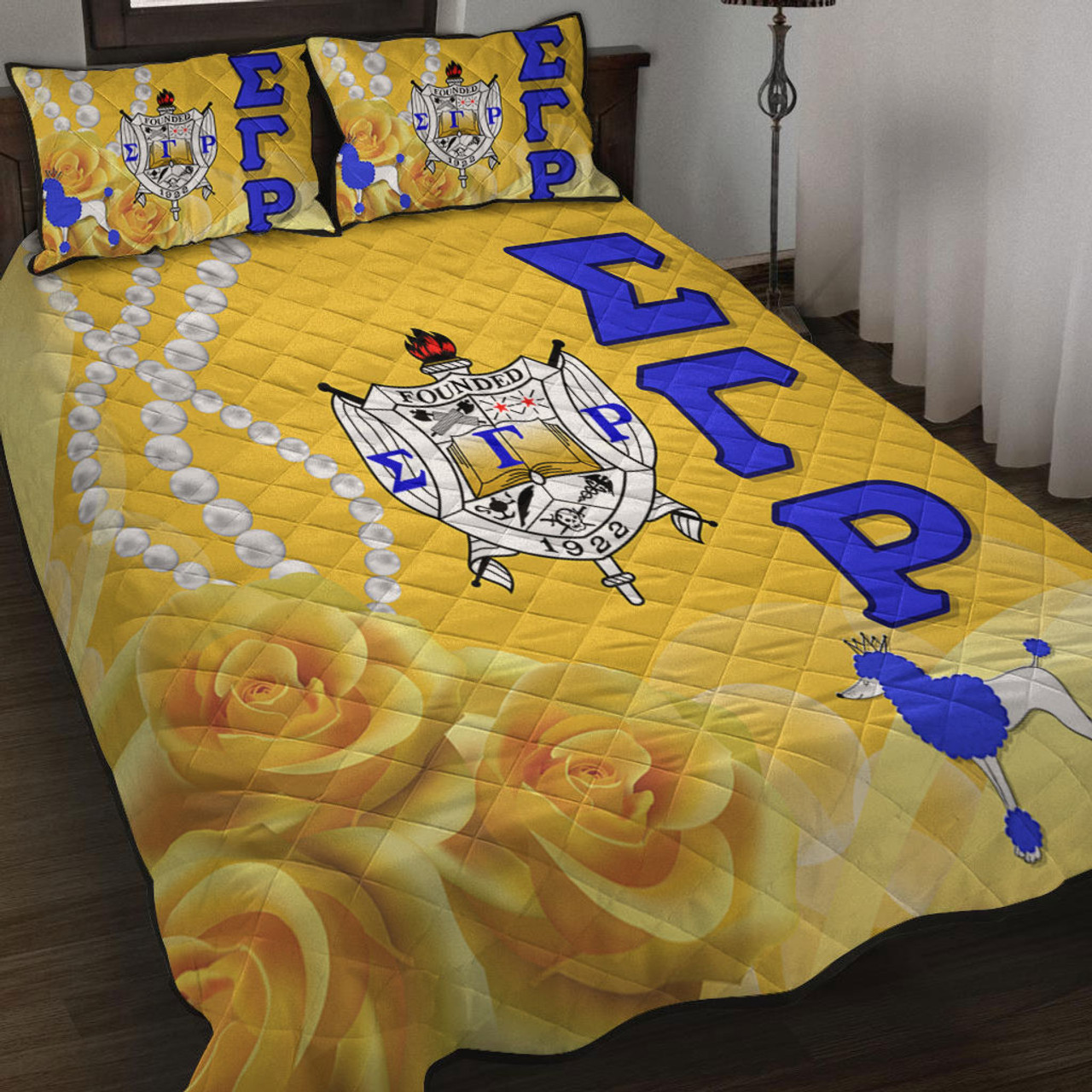 Sigma Gamma Rho Quilt Bed Set Rose Yellow Pearls Design