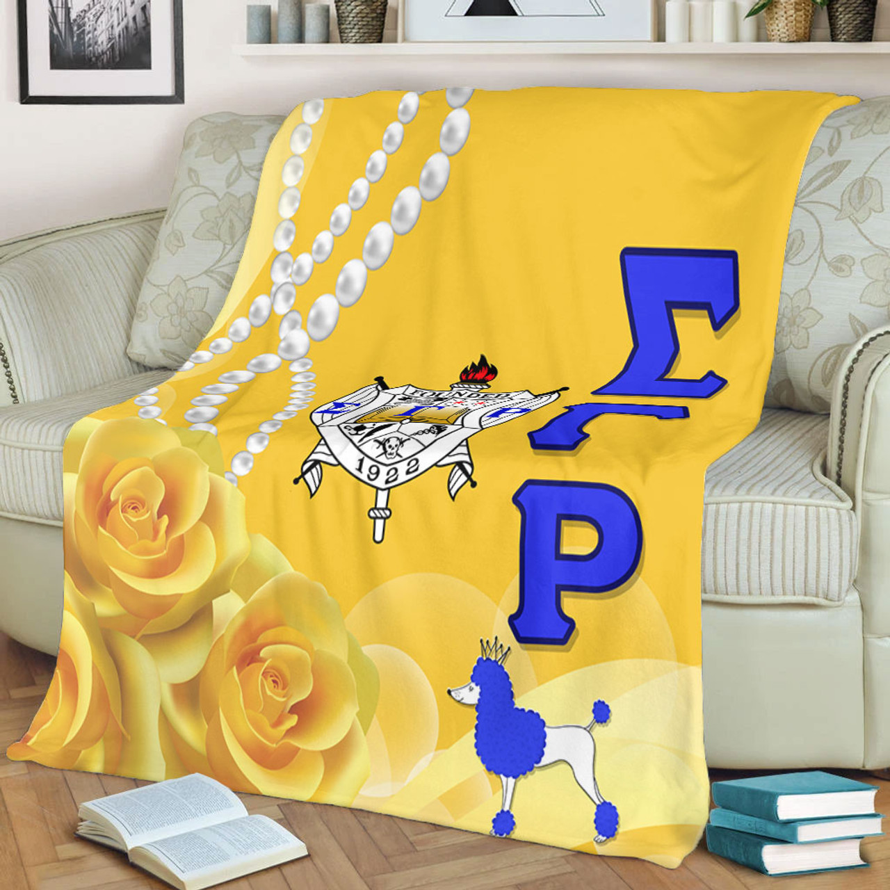 Sigma Gamma Rho Premium Blanket Rose Yellow Pearls Design