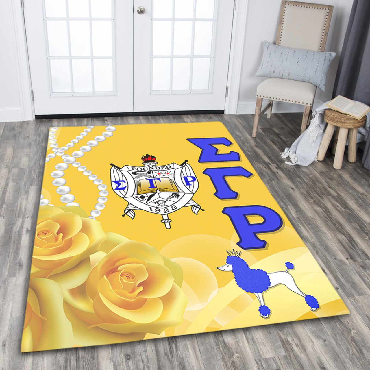 Sigma Gamma Rho Area Rug Rose Yellow Pearls Design