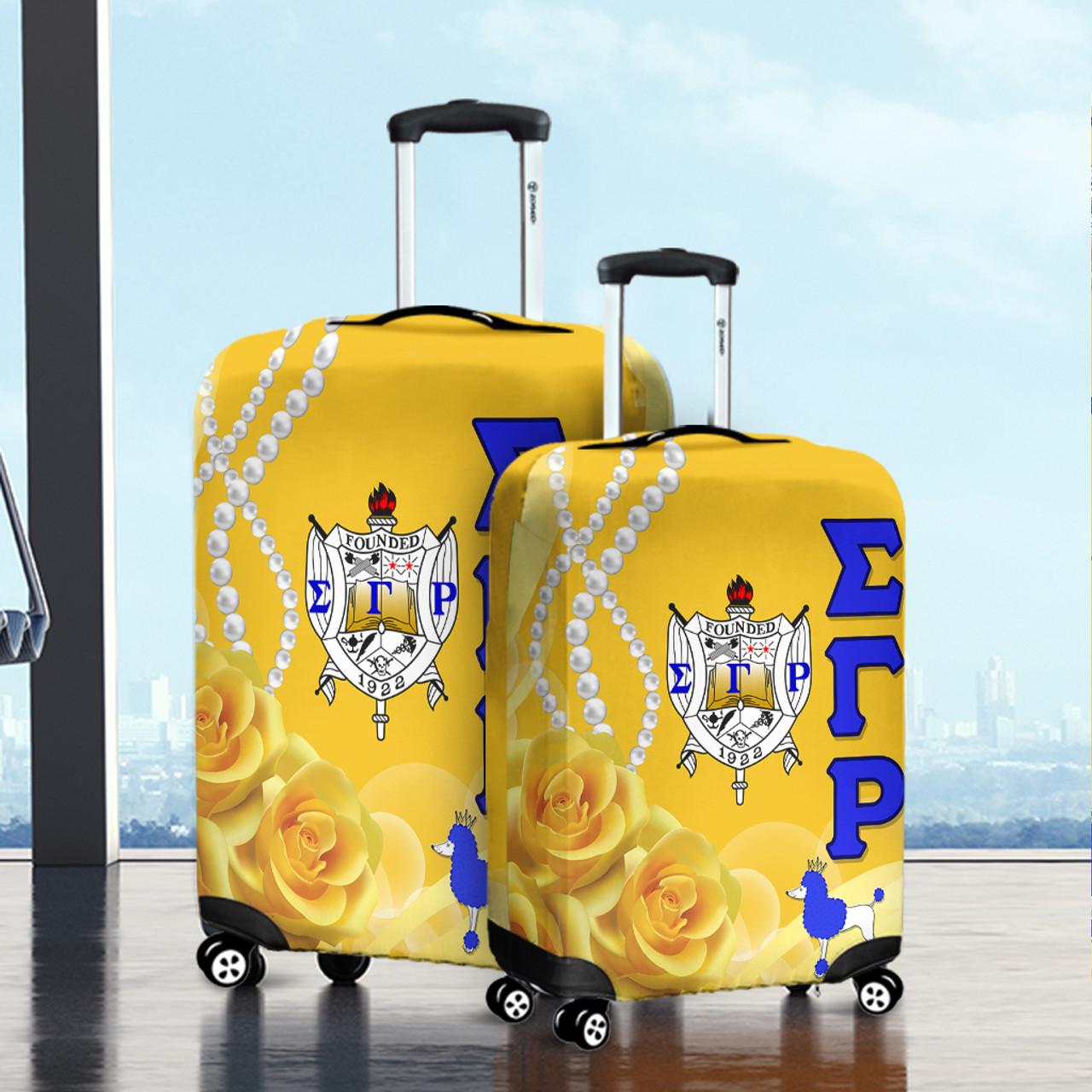 Sigma Gamma Rho Luggage Cover Rose Yellow Pearls Design