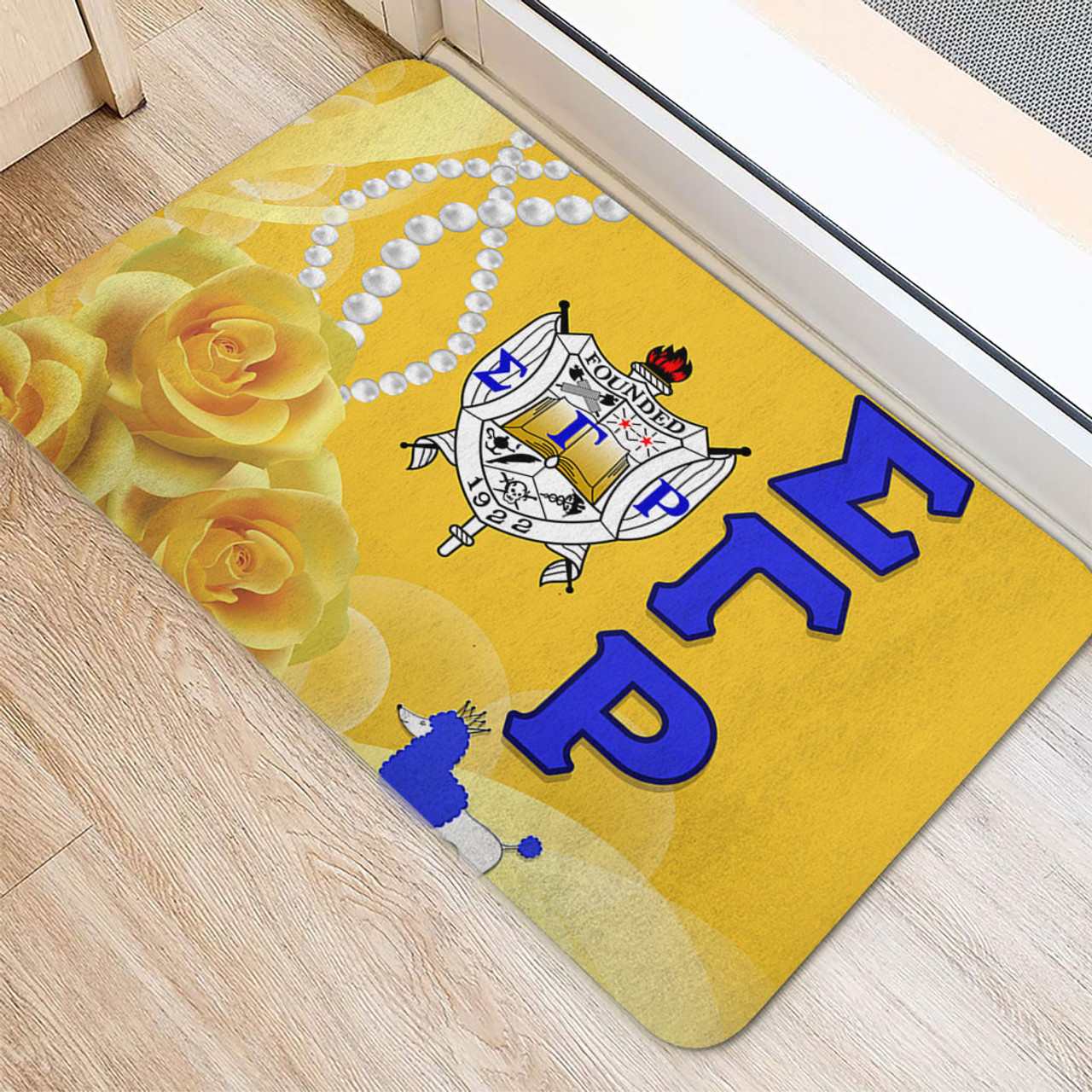 Sigma Gamma Rho Door Mat Rose Yellow Pearls Design