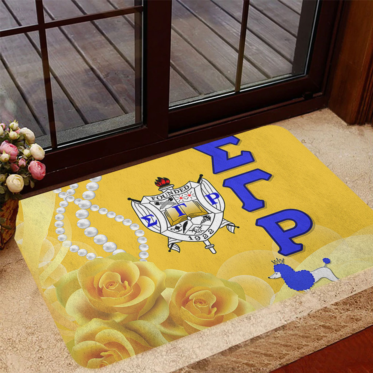 Sigma Gamma Rho Door Mat Rose Yellow Pearls Design