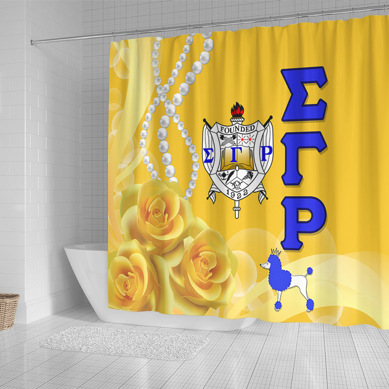 Sigma Gamma Rho Shower Curtain Rose Yellow Pearls Design