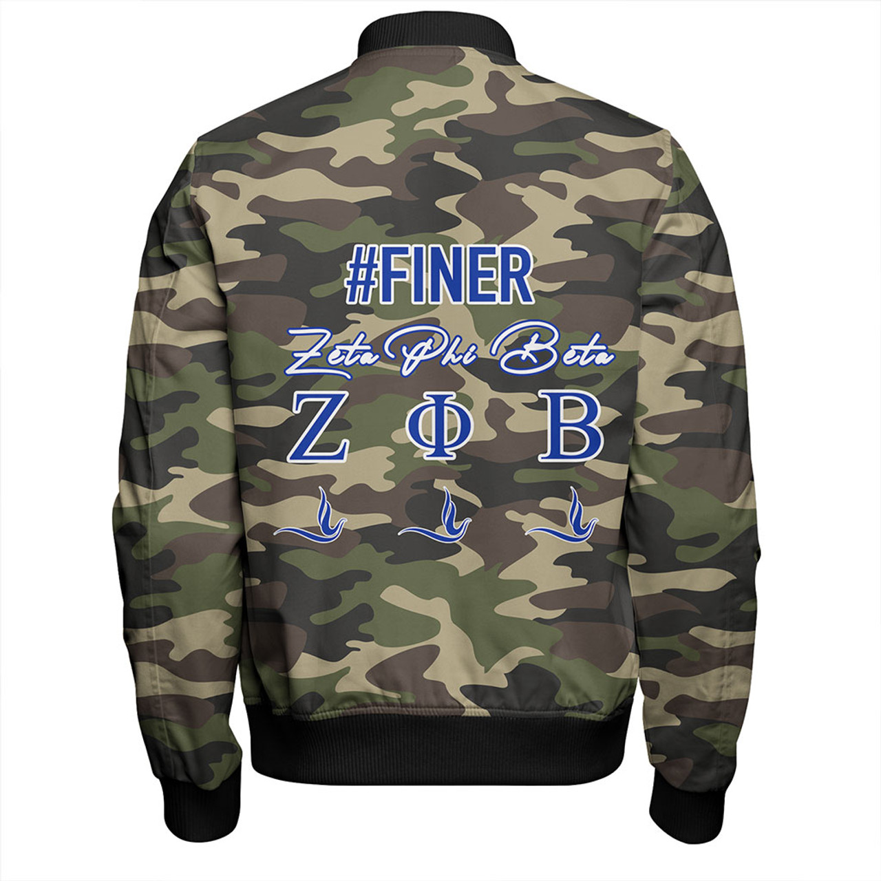 Zeta Phi Beta Zipper Bomber Jackets Camouflage Style Greek