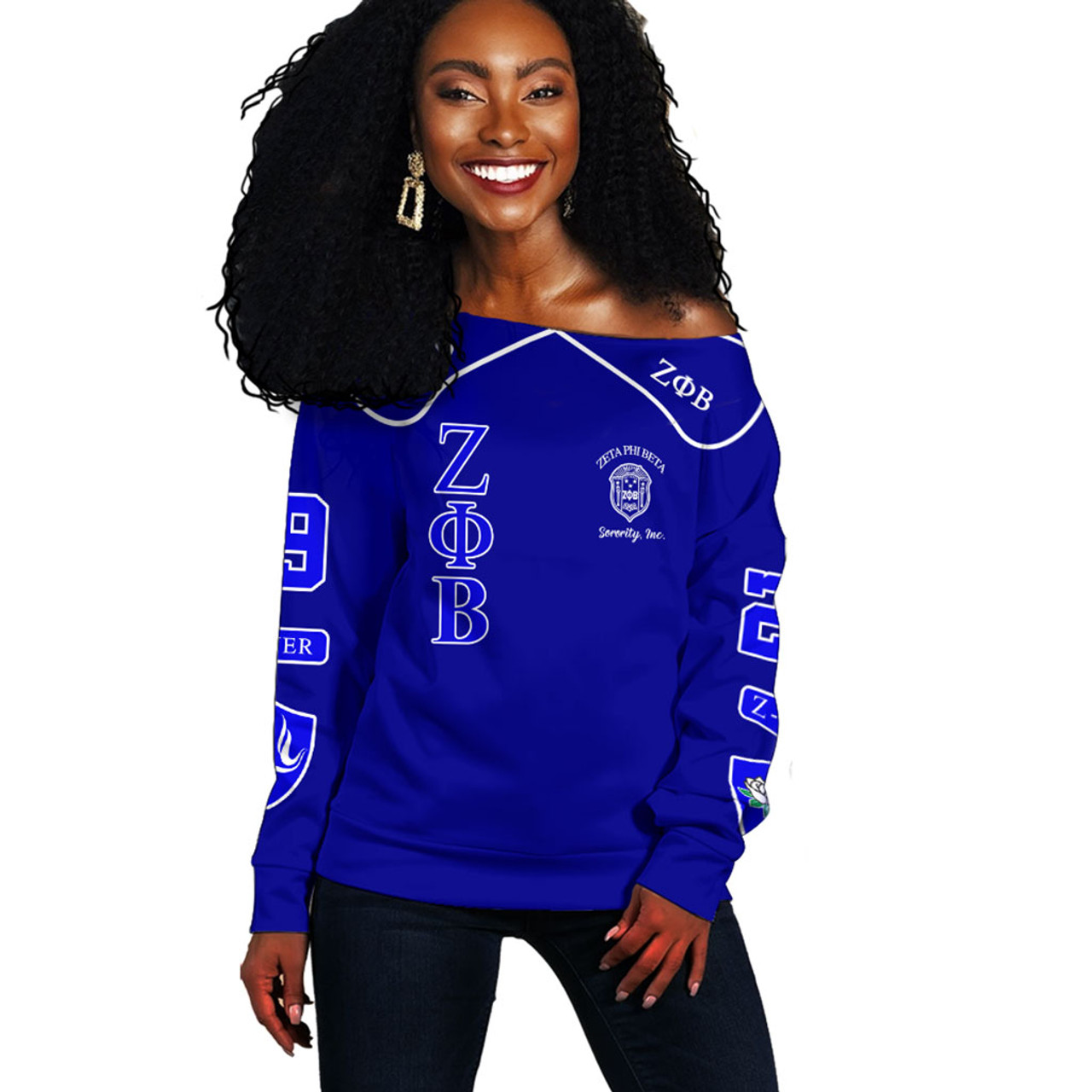 Zeta Phi Beta Off Shoulder Sweatshirt Greek Sorority Style