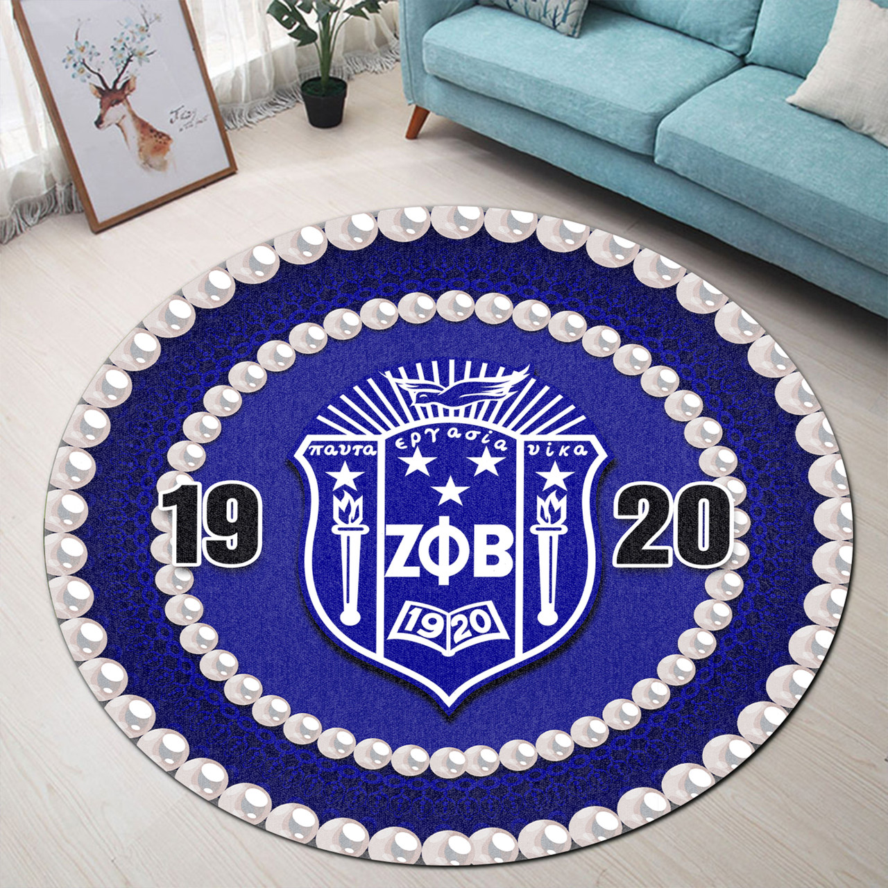 Zeta Phi Beta Round Rug Circle Pearls