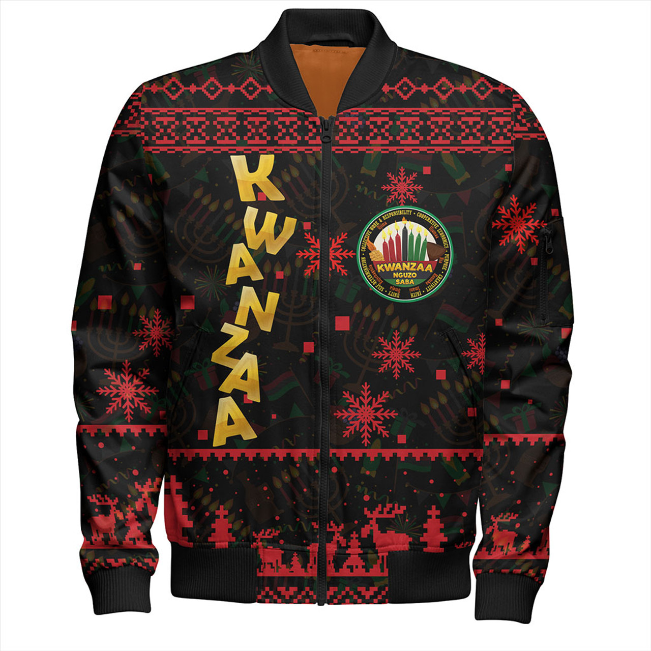 Kwanzaa Zipper Bomber Jackets Nguzo Christmas