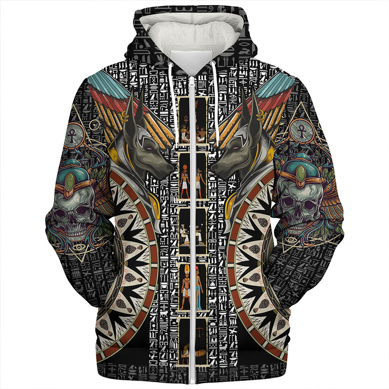 Egyptian Sherpa Hoodie Acient Skull Symbols