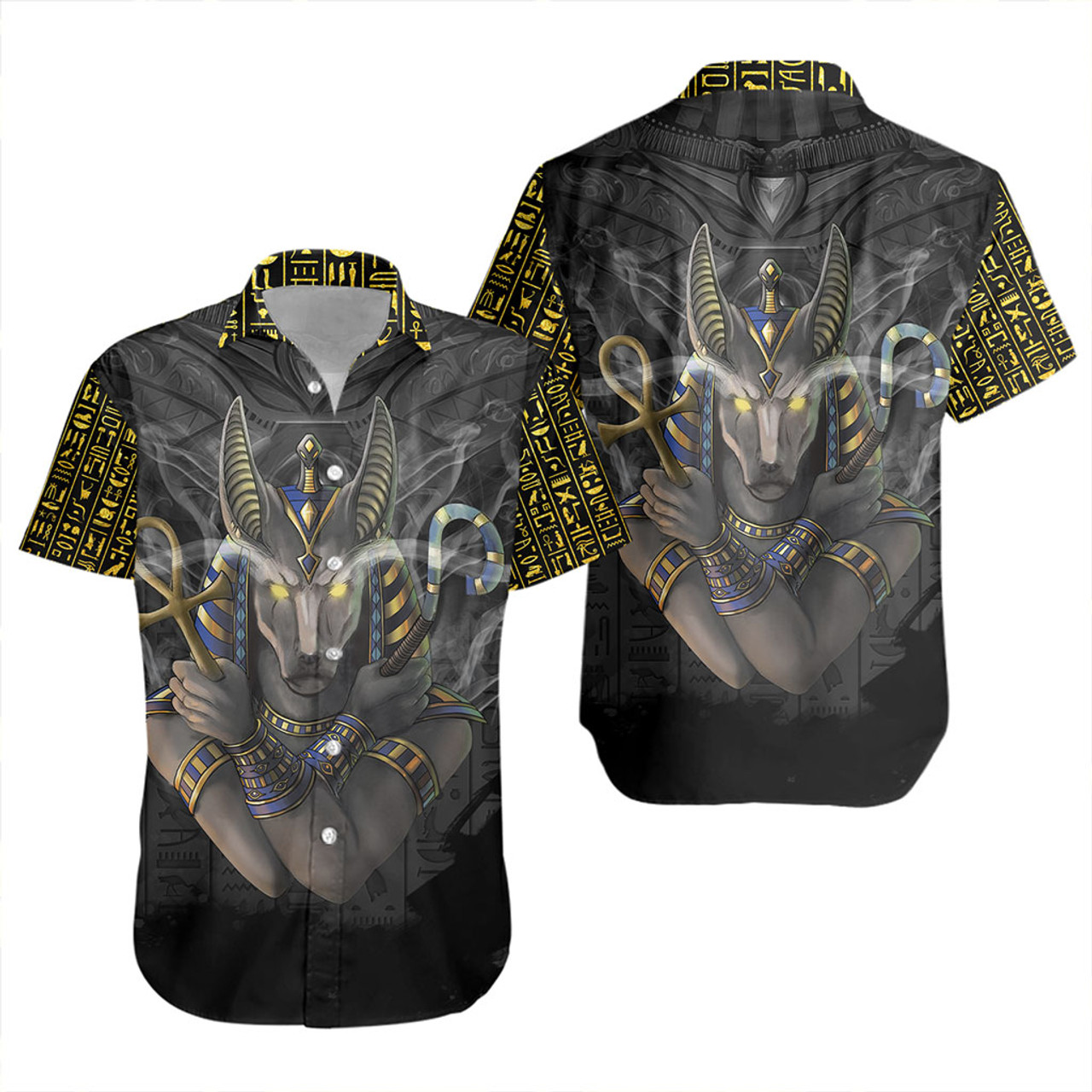 Egyptian Short Sleeve Shirt Anubis In Black