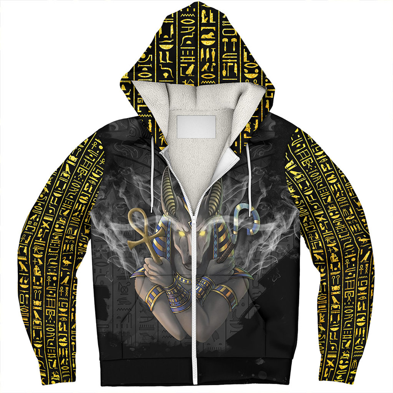 Egyptian Sherpa Hoodie Anubis In Black