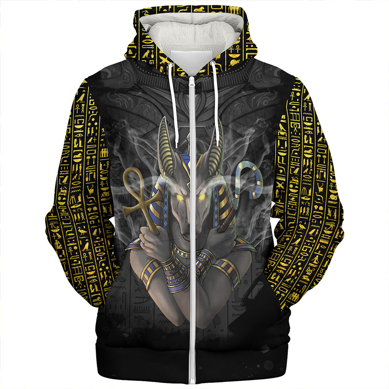 Egyptian Sherpa Hoodie Anubis In Black