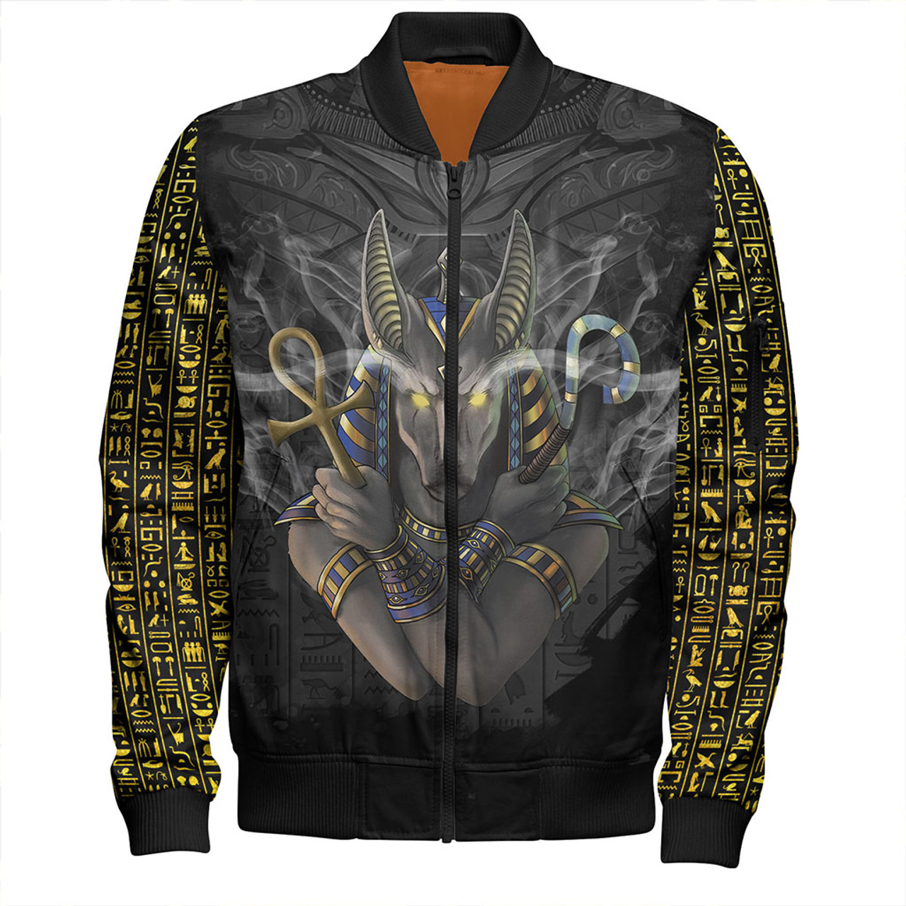 Egyptian Zipper Bomber Jackets Anubis In Black