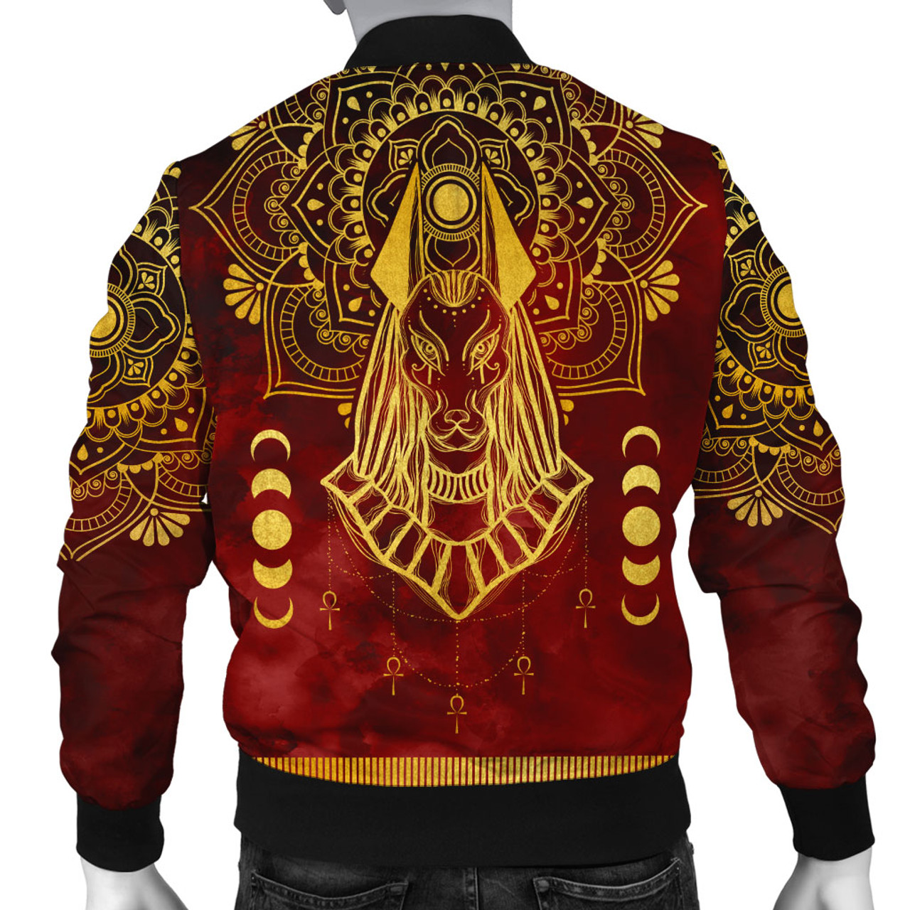 Egyptian Bomber Jacket Anubis Pattern In Red