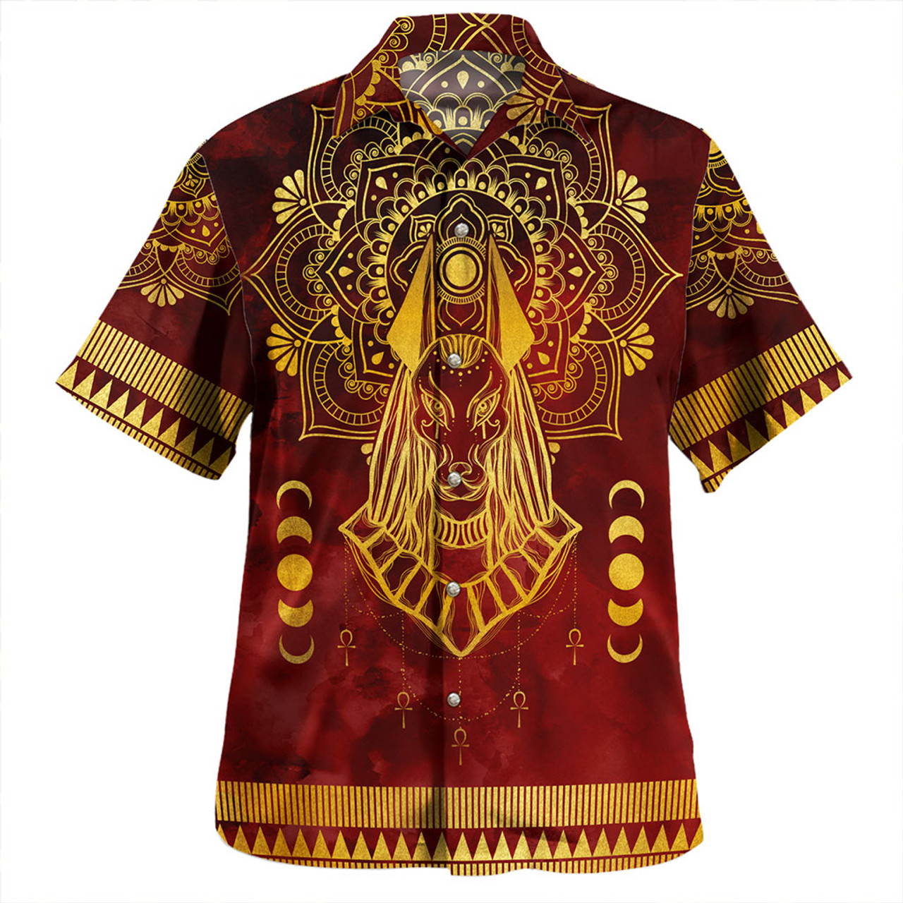 Egyptian Hawaiian Shirt Anubis Pattern In Red