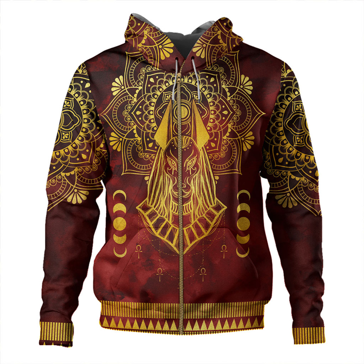 Egyptian Hoodie Anubis Pattern In Red