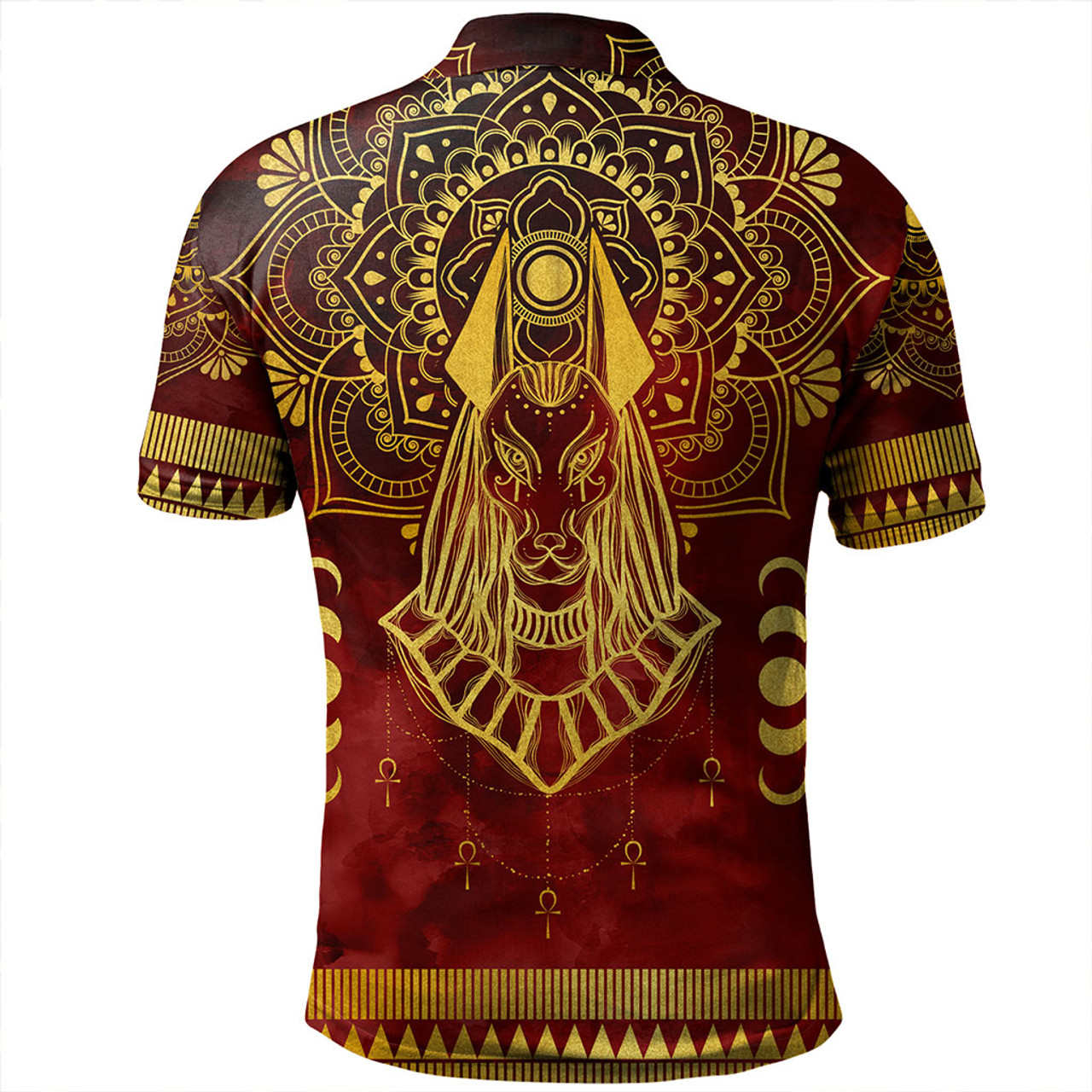 Egyptian Polo Shirt Anubis Pattern In Red