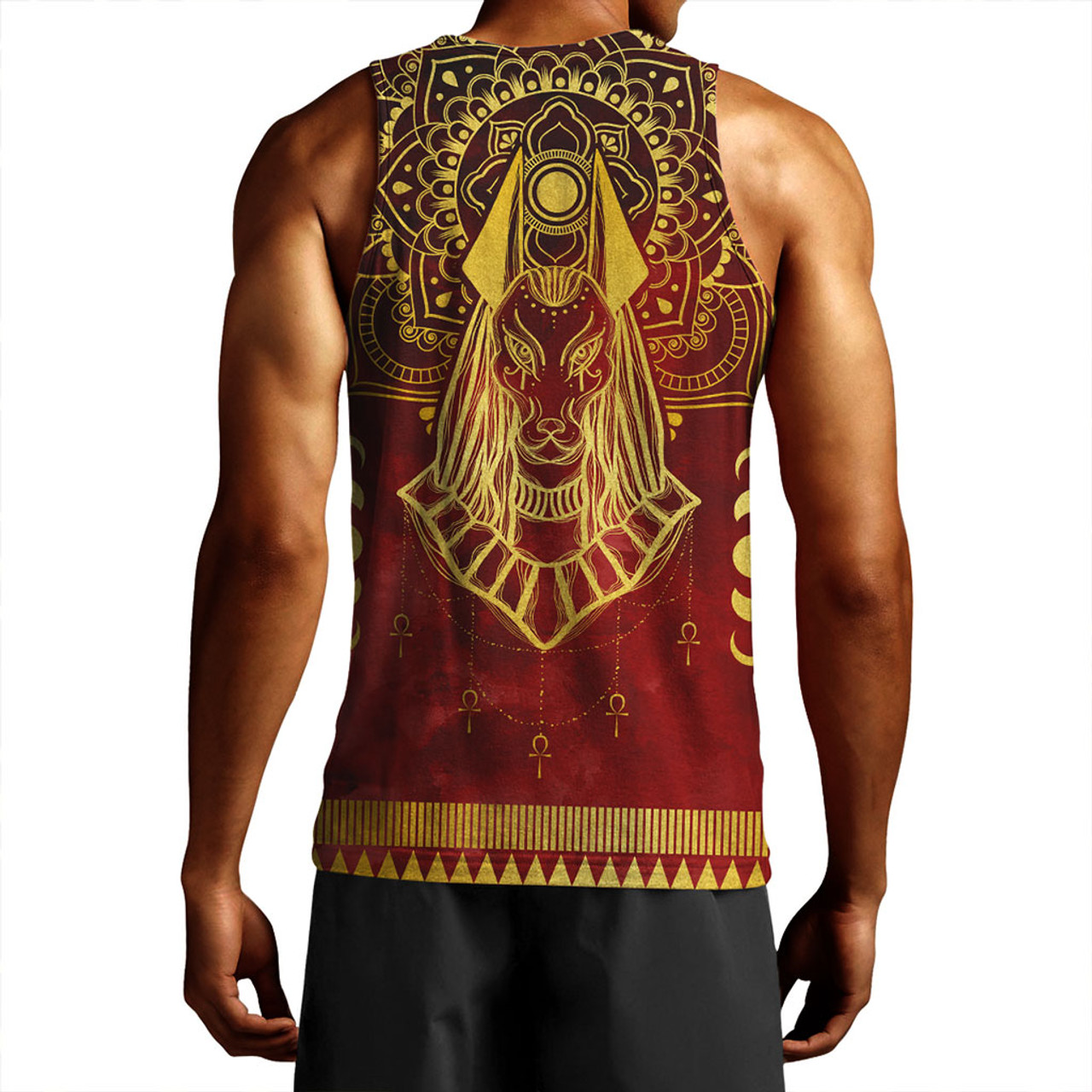Egyptian Tank Top Anubis Pattern In Red