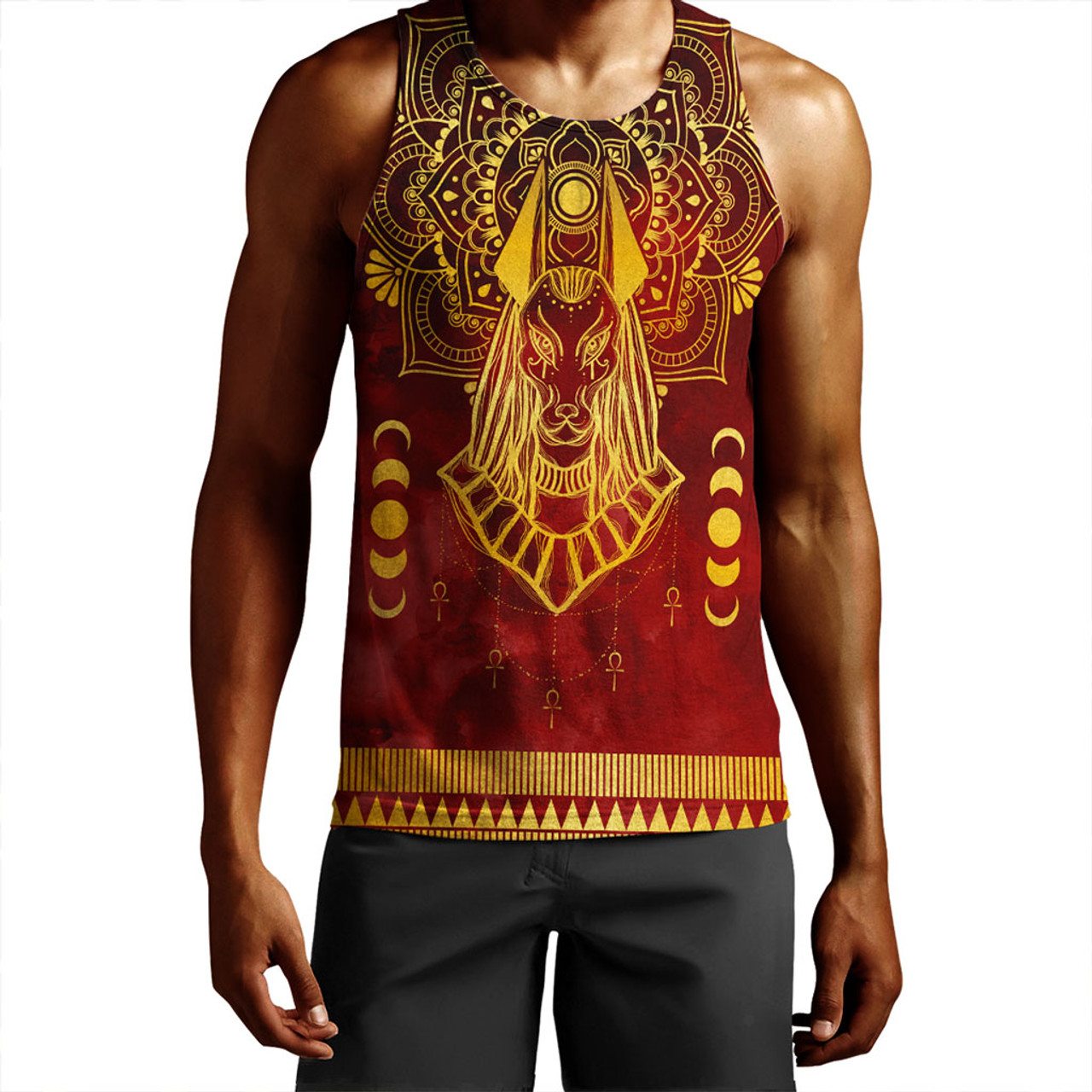 Egyptian Tank Top Anubis Pattern In Red