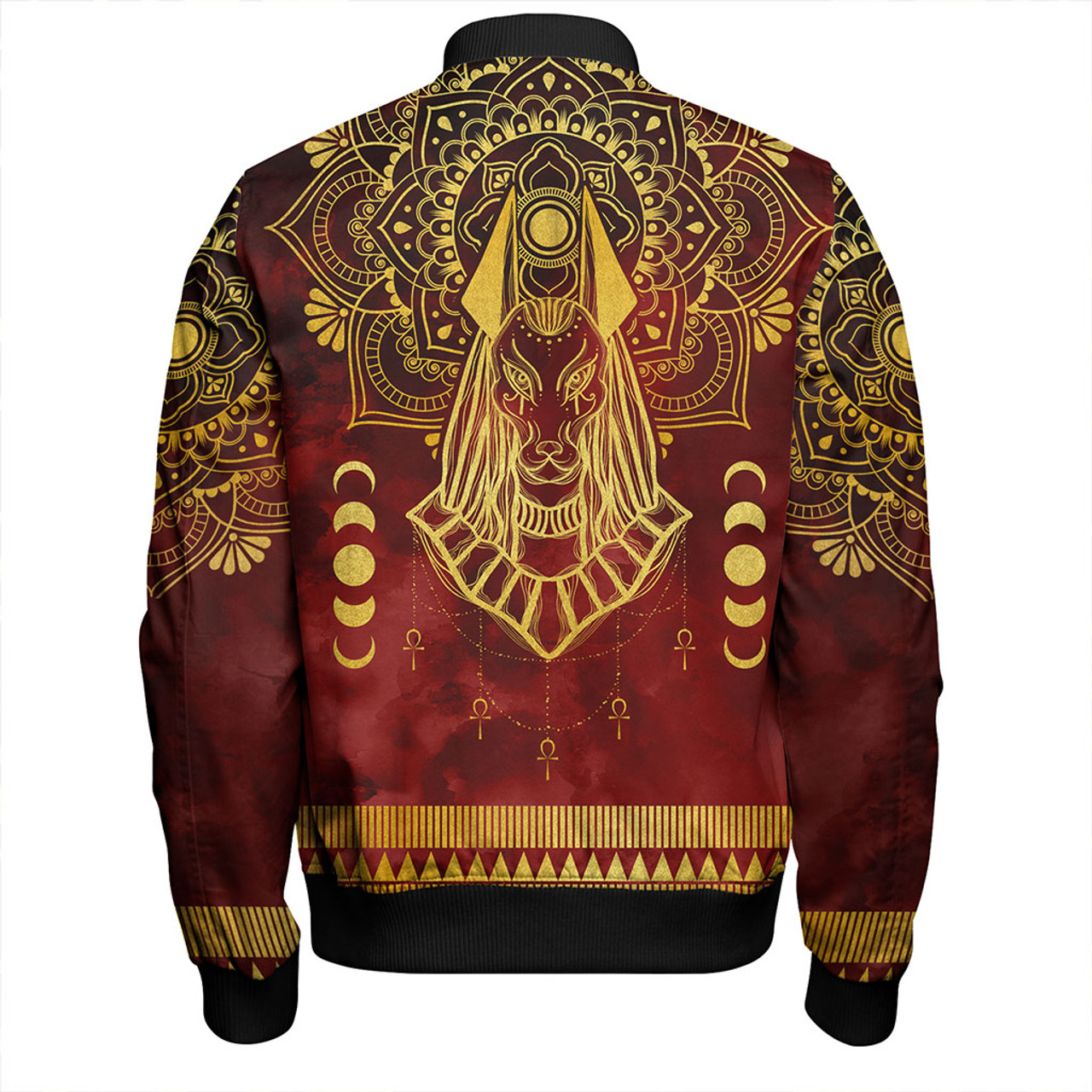 Egyptian Zipper Bomber Jackets Anubis Pattern In Red