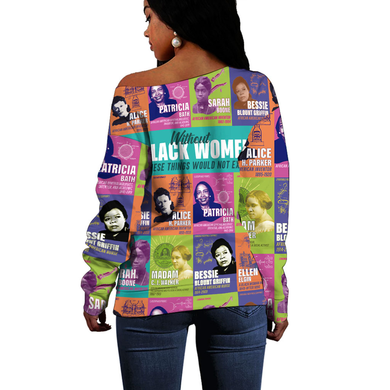 Black History Off Shoulder Sweatshirt African Women Inventors