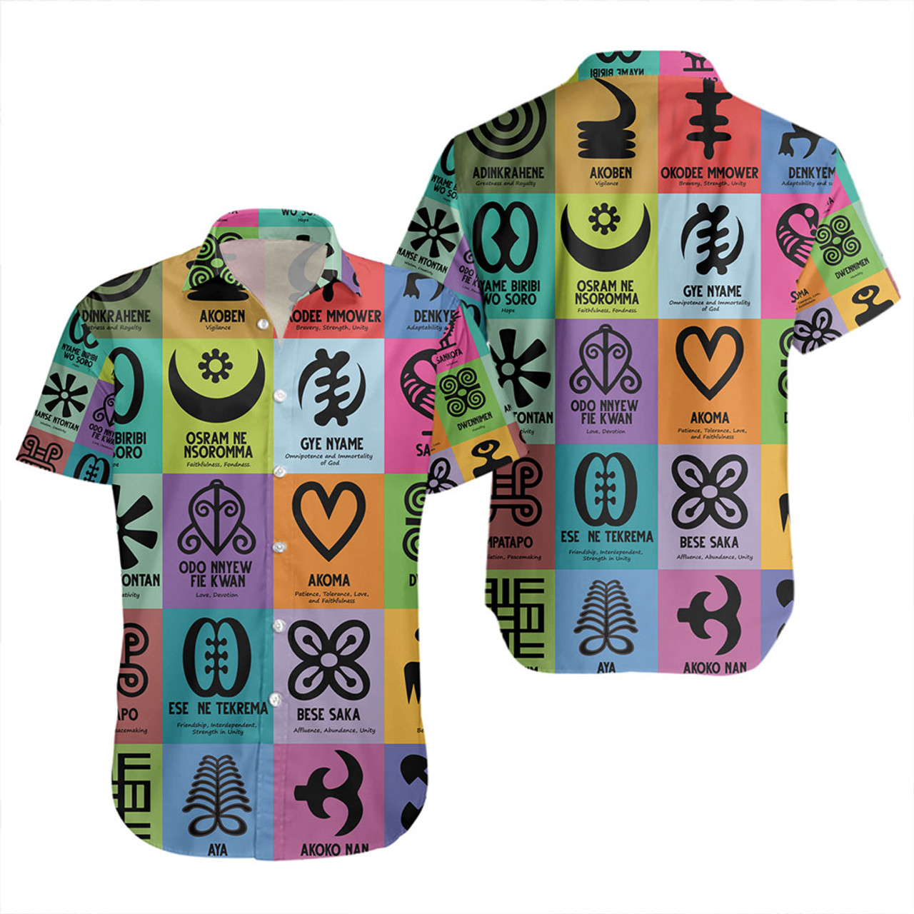 Adinkra Short Sleeve Shirt Multi Color Adinkra Symbols