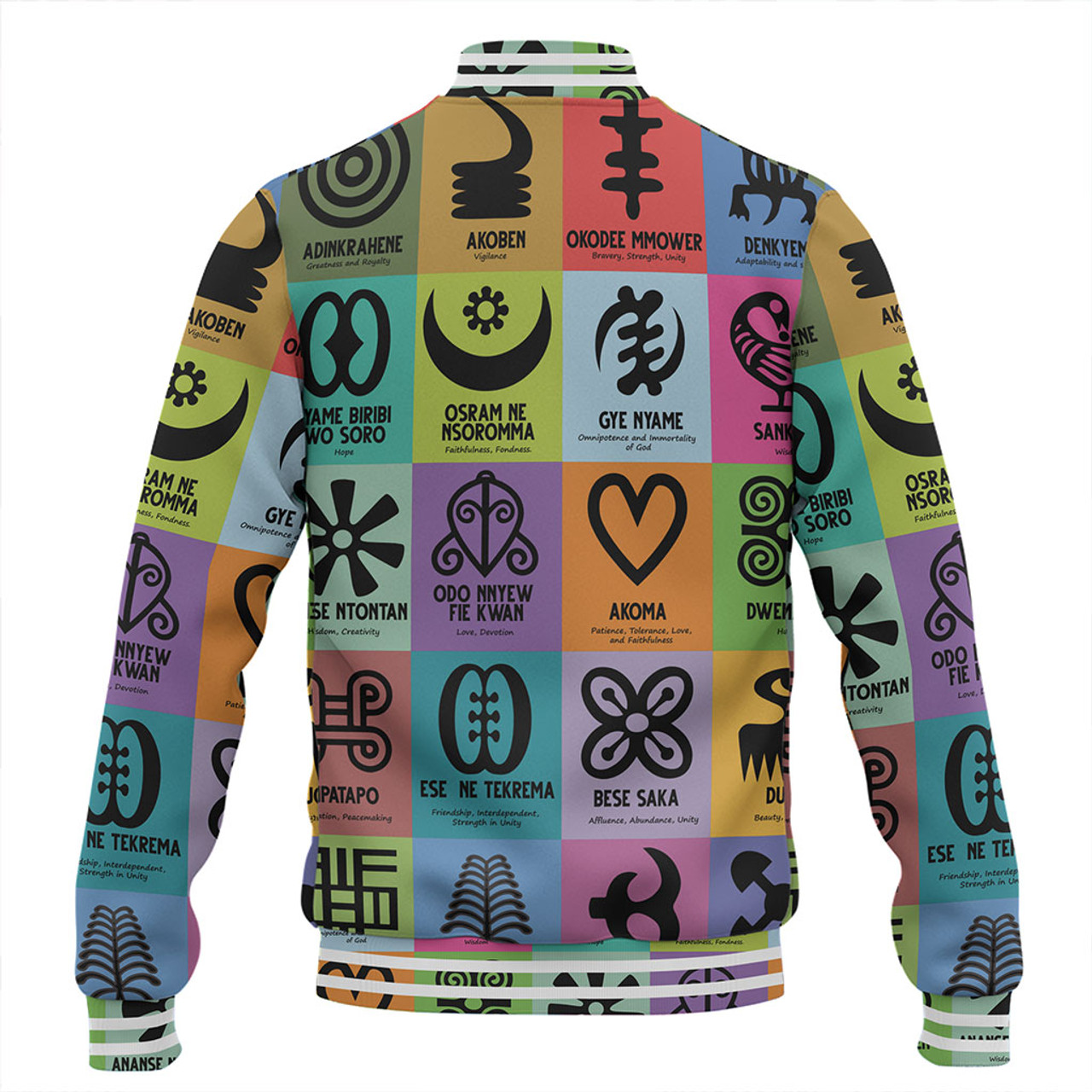 Adinkra Baseball Jacket Multi Color Adinkra Symbols