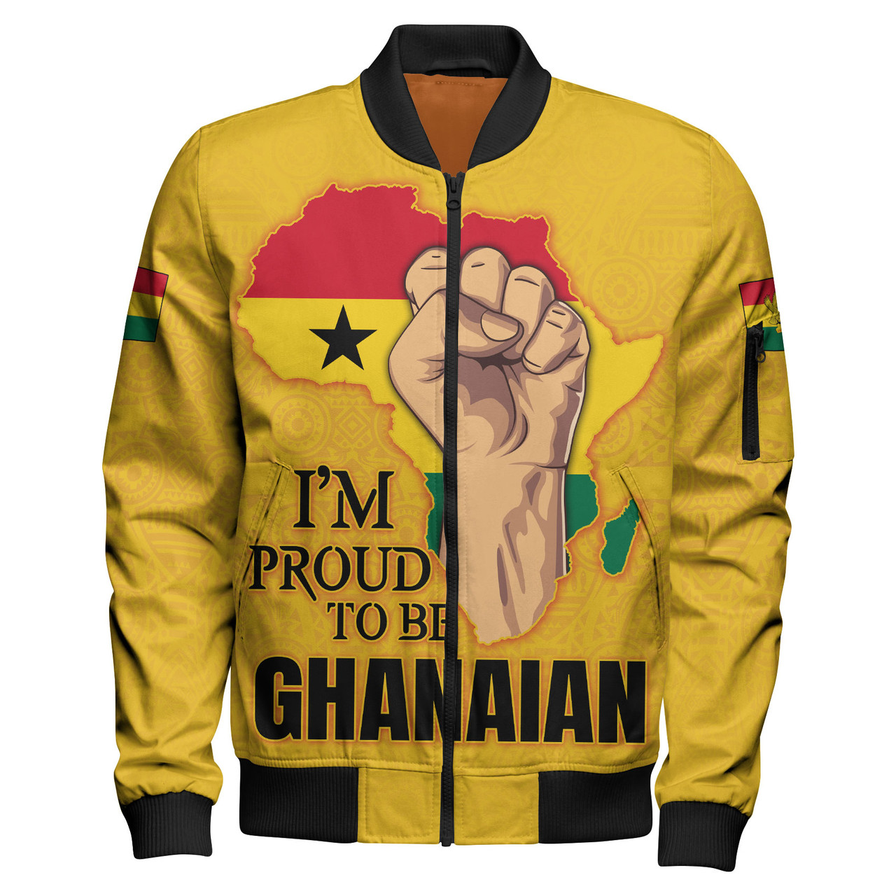 Ghana Zipper Bomber Jacket - African Patterns Ghana Africa Freedom Day Zipper Bomber Jacket