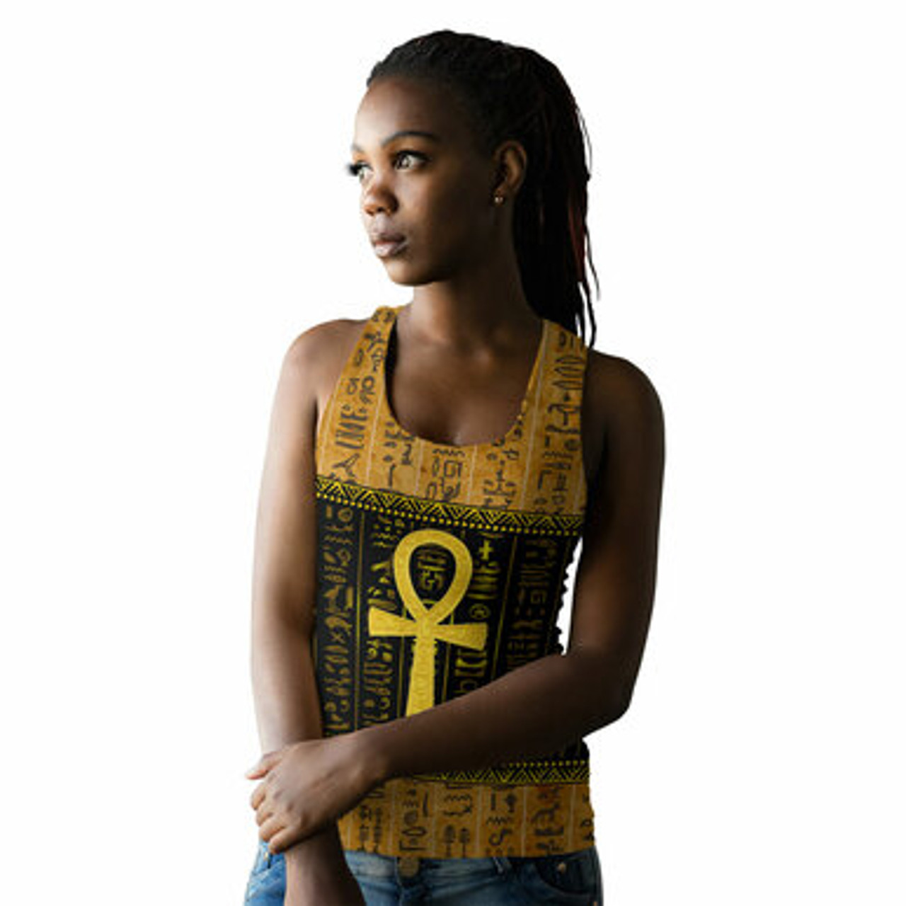 Egyptian Women Racerback Tank - African Patterns Ankh Egypt Women Racerback Tank