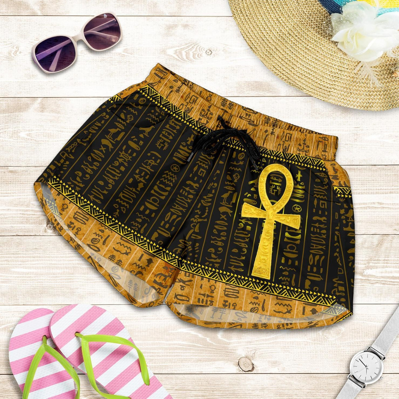 Egyptian Women Short - African Patterns Ankh Egypt Women Short