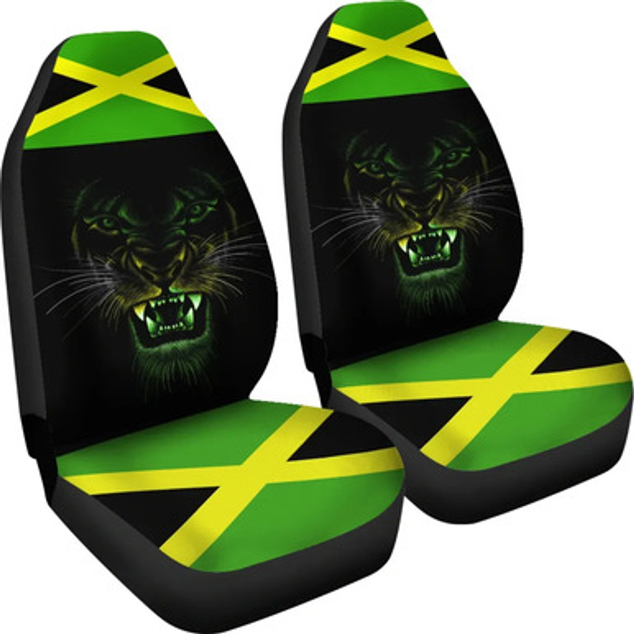 Jamaica Car Seat Cover - African Patterns Jamaica Flag Color with Lion Car Seat Cover