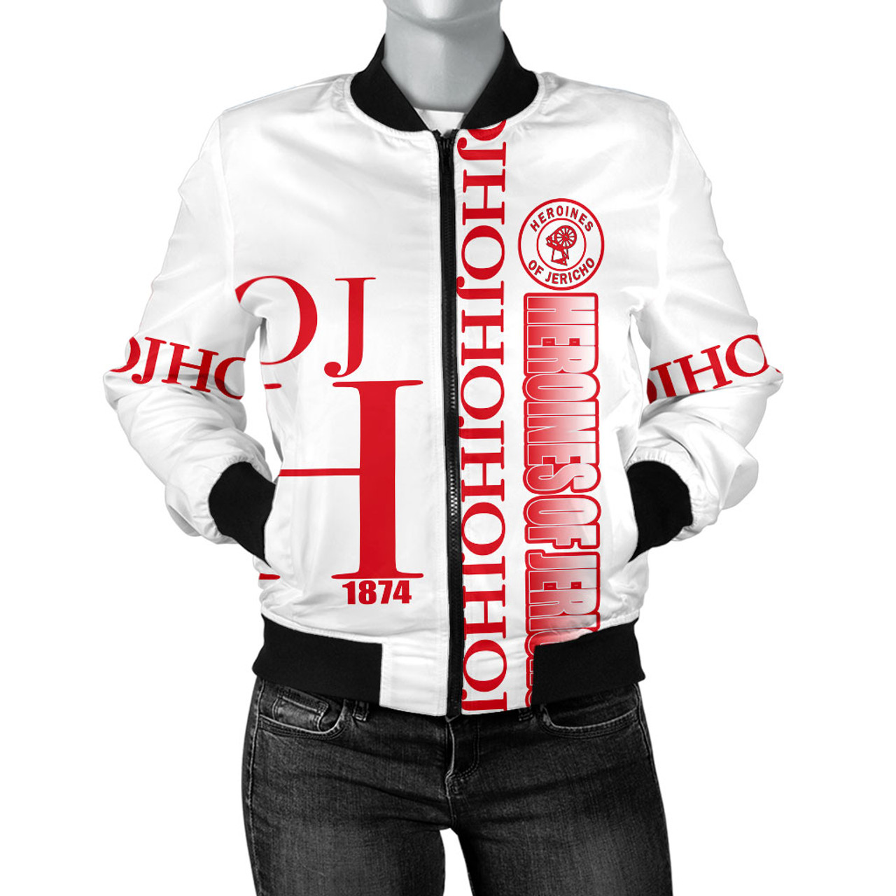 Heroines of Jericho Bomber Jacket White HOJ Greek Life