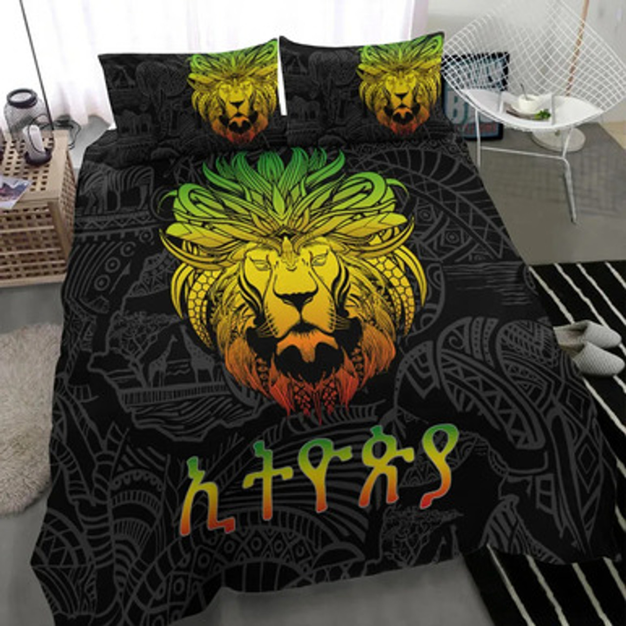 Ethiopia Bedding Set - African Patterns Ethiopia Lion Pattern Bedding Set