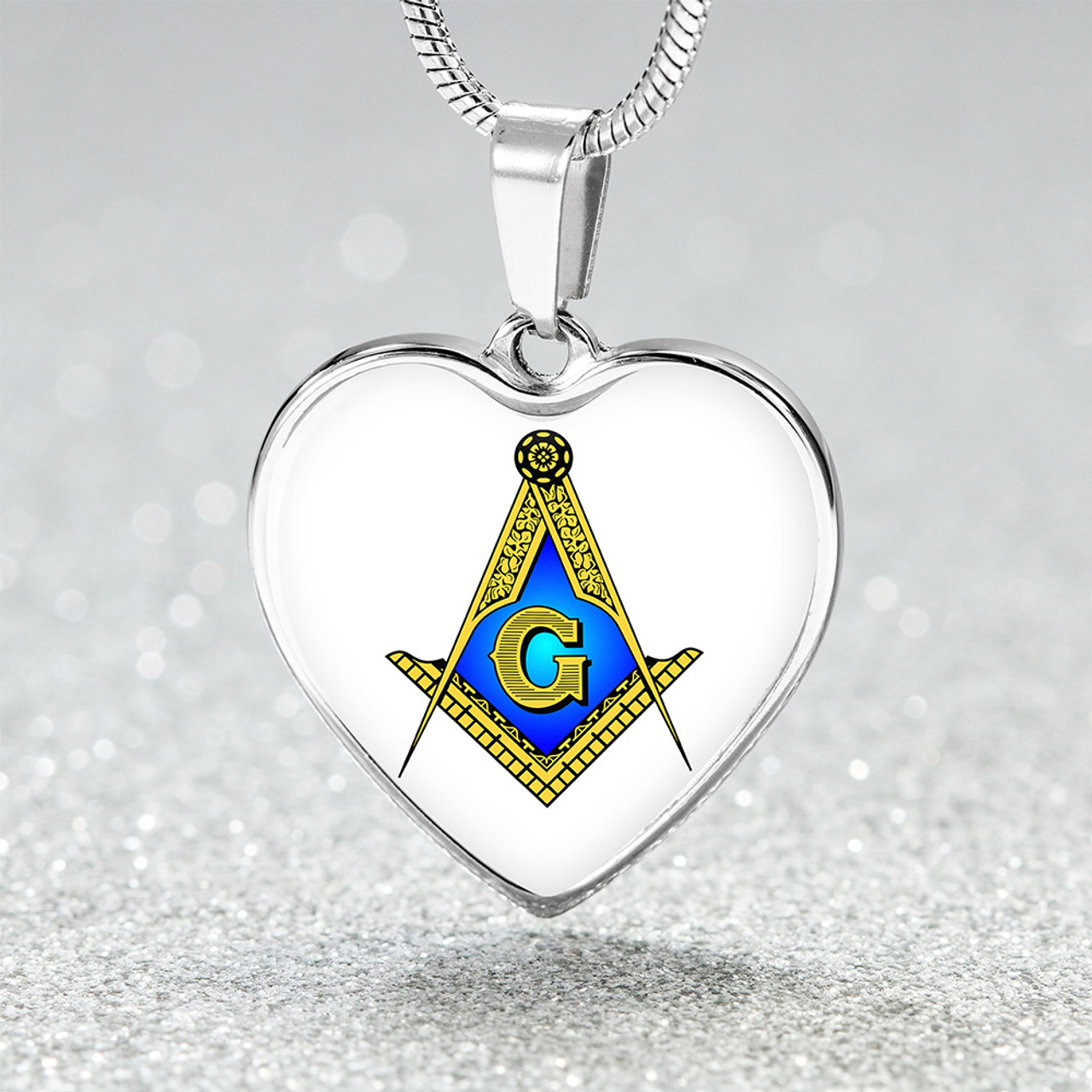 Freemasonry Necklace Heart Masonic Square & Compass Classic