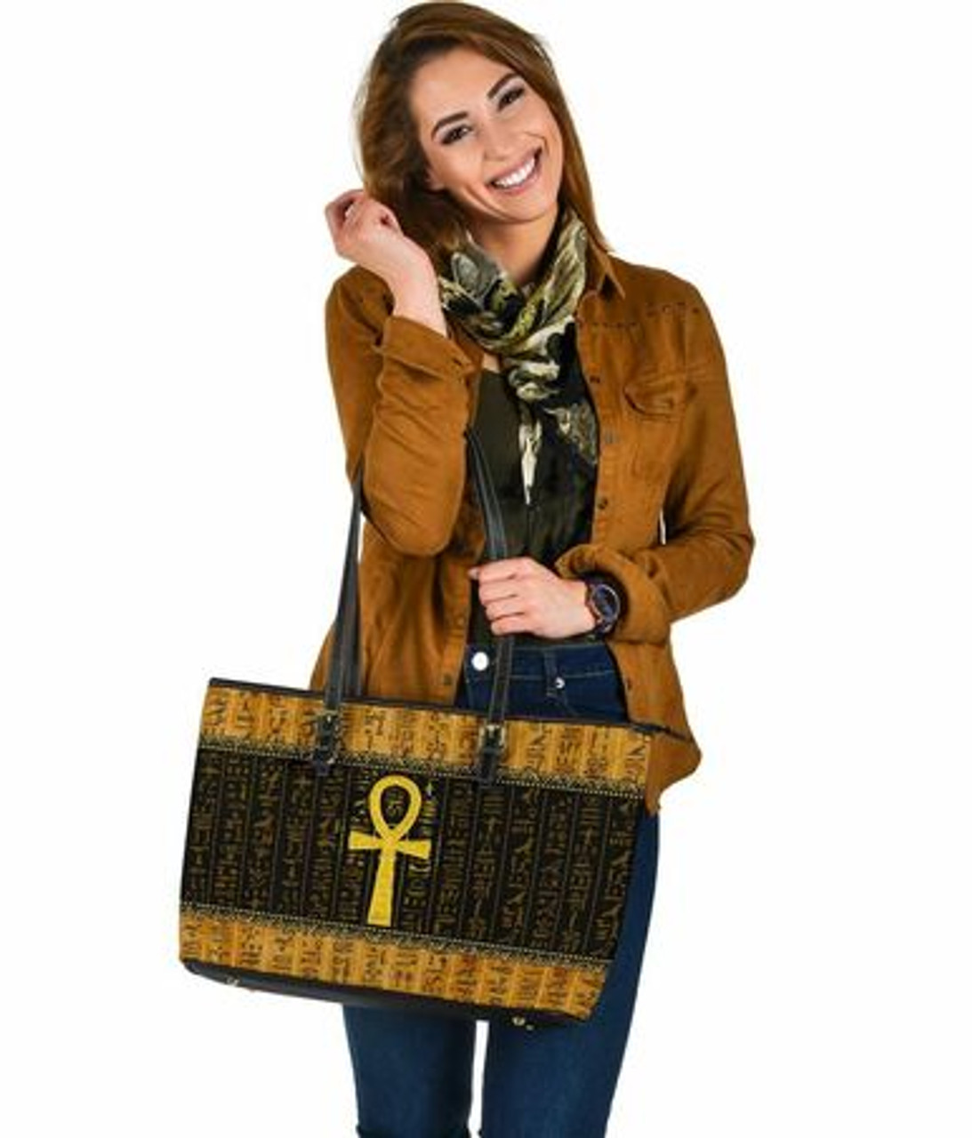 African Large Leather Tote Bag - Ankh Egypt