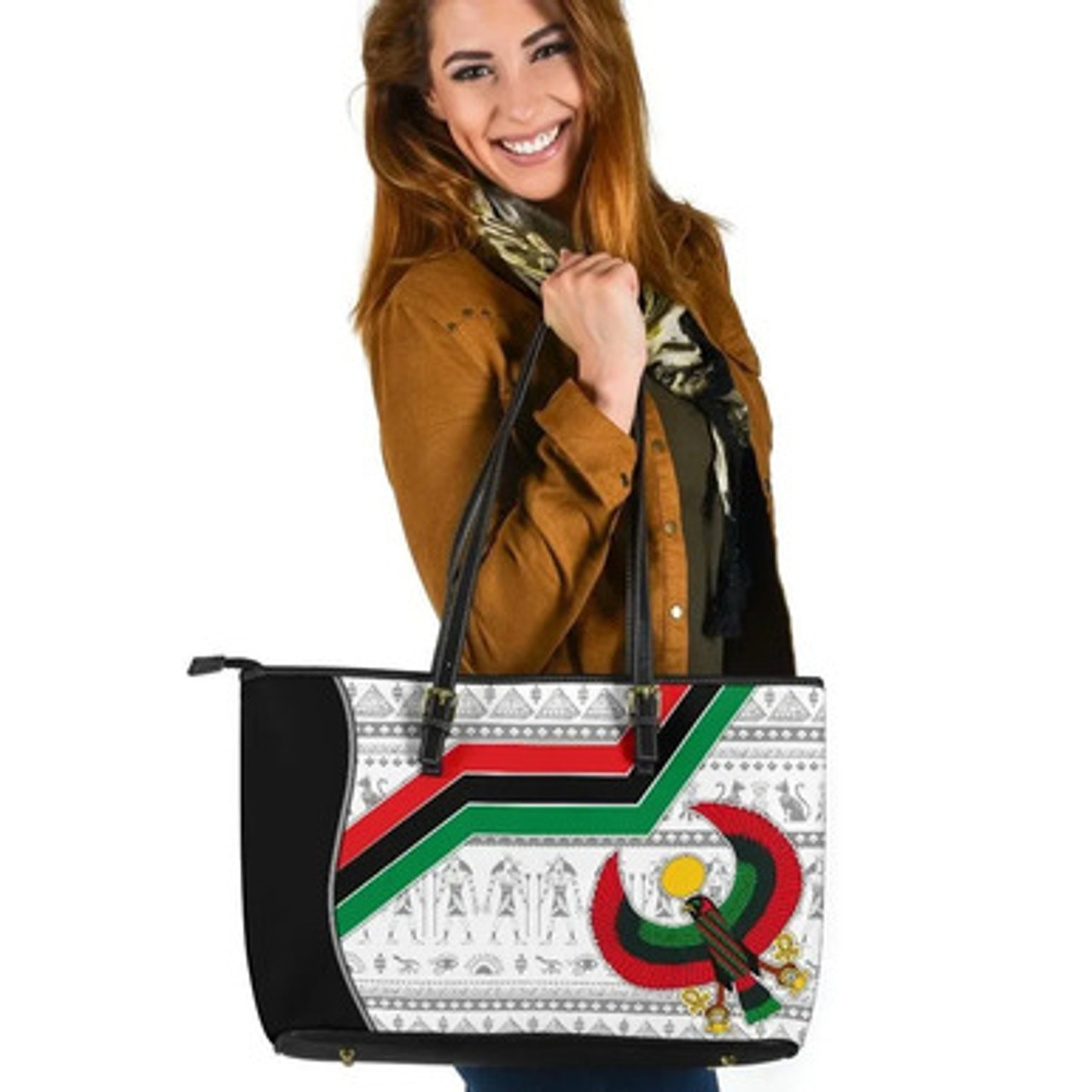 Pan Africa Egyptian Patterns Leather Tote Bag