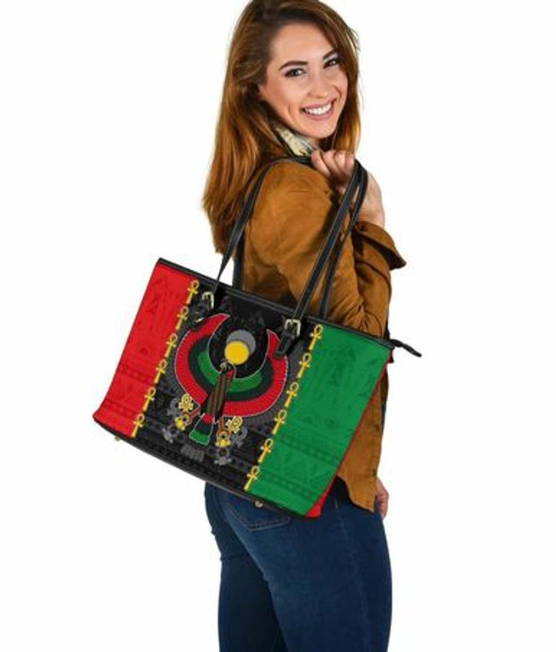 Pan African Leather Tote Bag - Pan-Africanism Ancient Egypt Horus