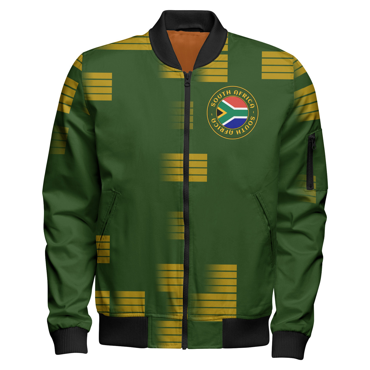 South Africa Rugby Ball Fire Style Zipper Bomber Jacket