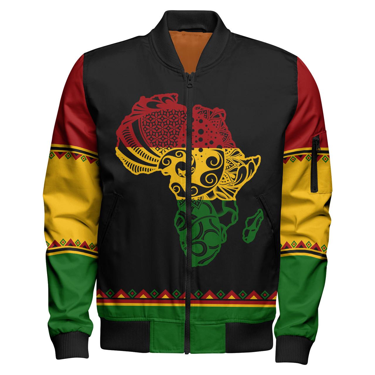 Black History Zipper Bomber Jacket - Custom Reggae African Patterns Zipper Bomber Jacket