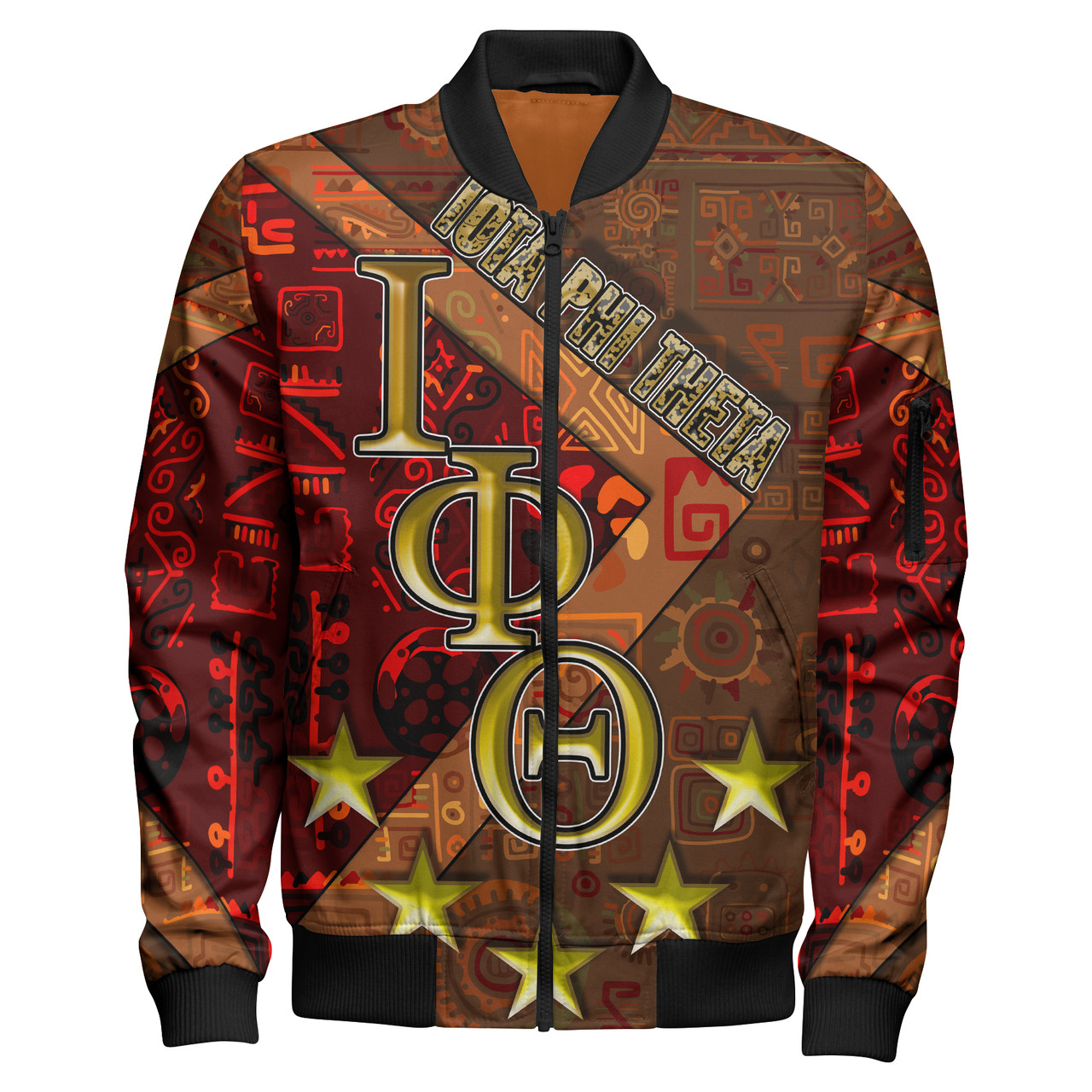 Iota Phi Theta Zipper Bomber Jacket - Iota Phi Theta Fraternity With Stars Zipper Bomber Jacket