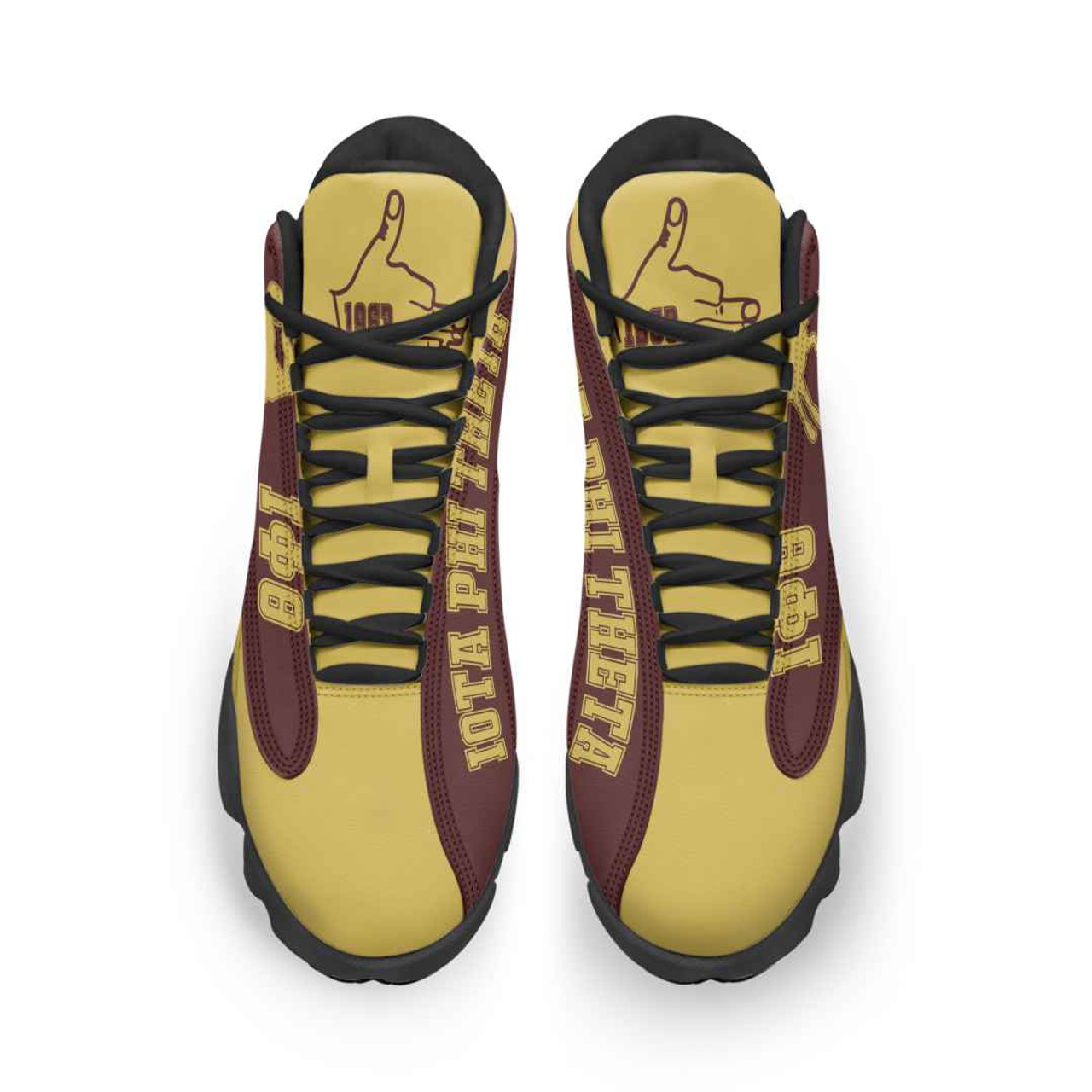 Iota Phi Theta High Top Basketball Shoes J 13 - Fraternity Centaur With Hand Gesture High Top Sneakers J 13
