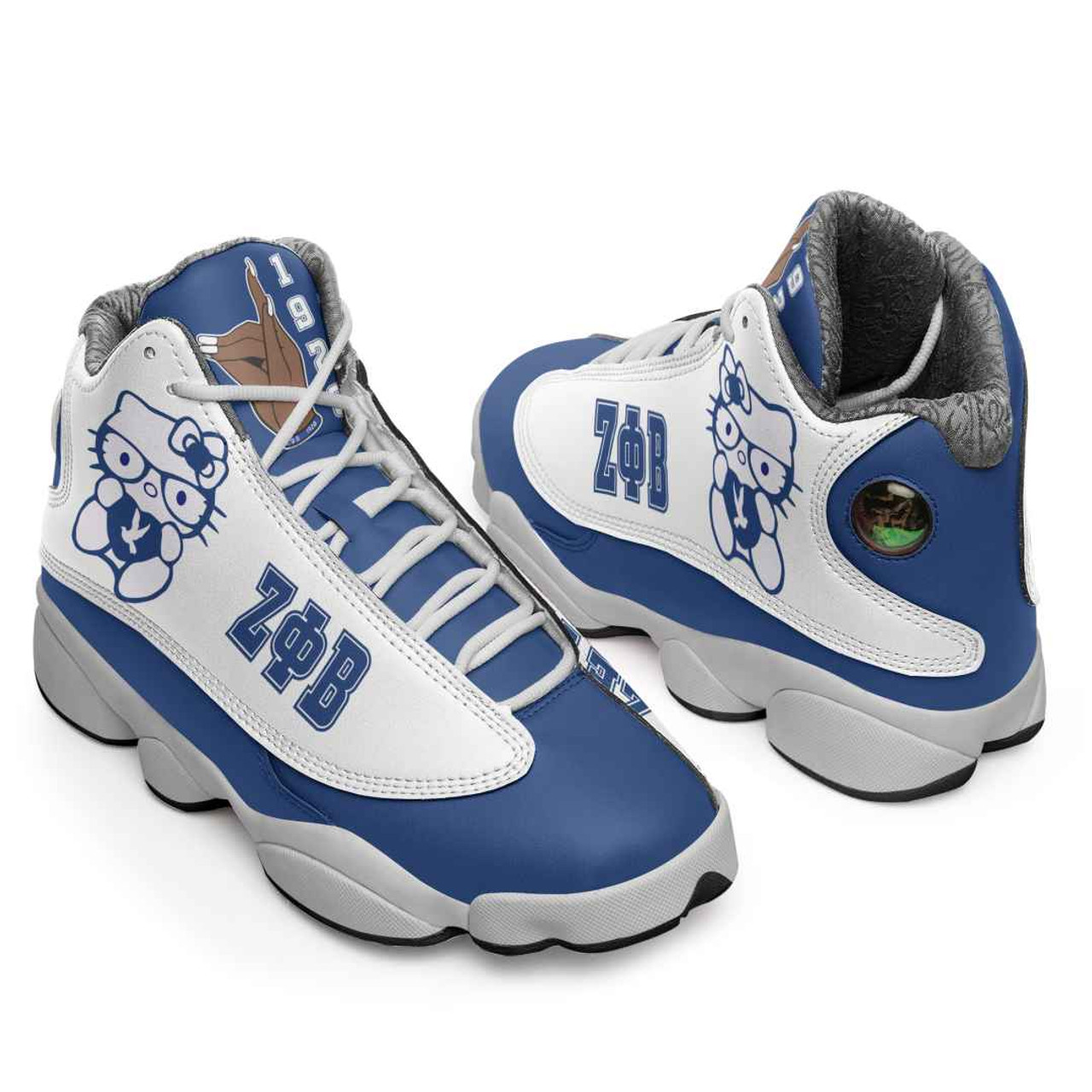 Zeta Phi Beta High Top Basketball Shoes J 13 - Sorority Cat With Hand Gesture High Top Sneakers J 13
