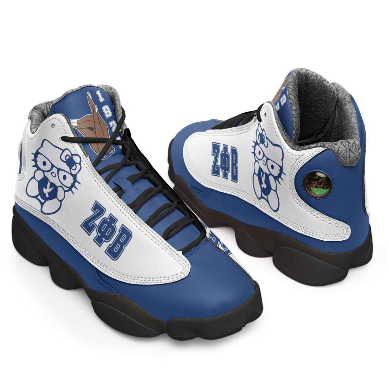 Zeta Phi Beta High Top Basketball Shoes J 13 - Sorority Cat With Hand Gesture High Top Sneakers J 13