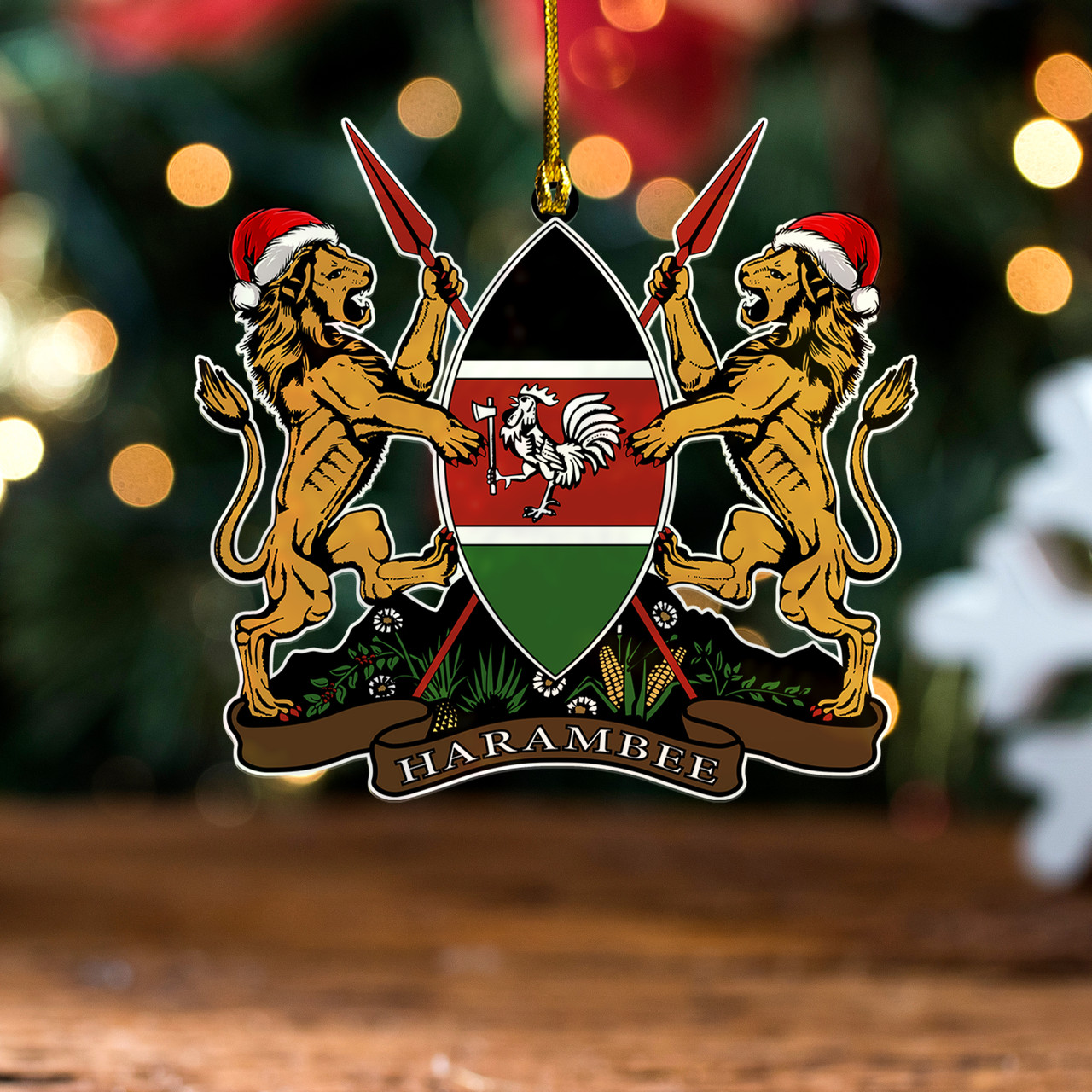 Kenya Wood Acrylic Ornament Coat Of Arms Christmas Hat