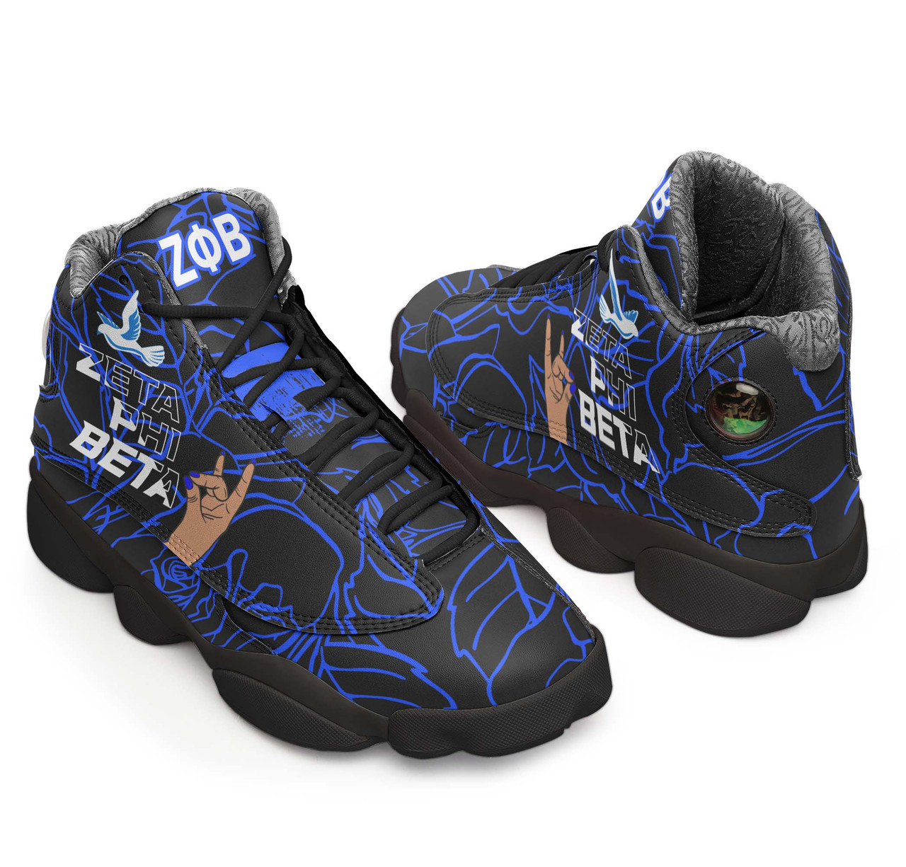 Zeta Phi Beta High Top Basketball Shoes J 13 - Sorority Zeta Phi Beta Rose Patterns and Hand Sign High Top Sneaker J 13