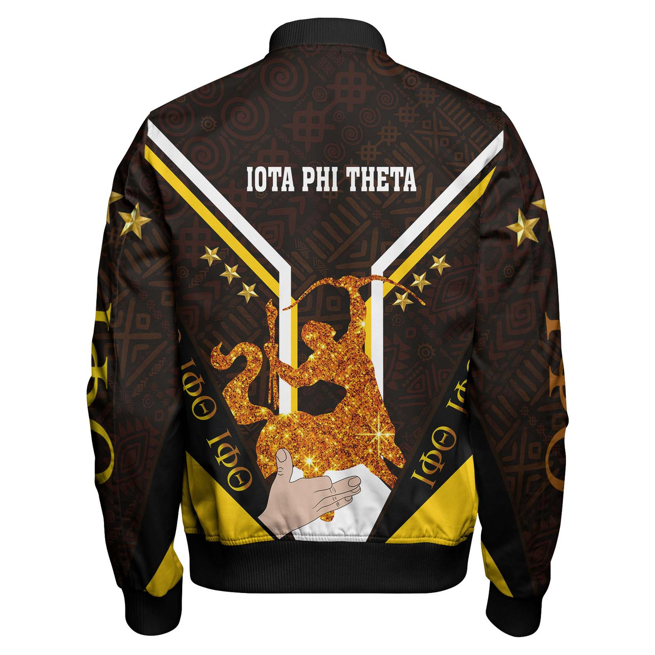 Iota Phi Theta Zipper Bomber Jacket - Custom Fraternity Iota Phi Theta Centaur Star Africa Patterns Zipper Bomber Jacket