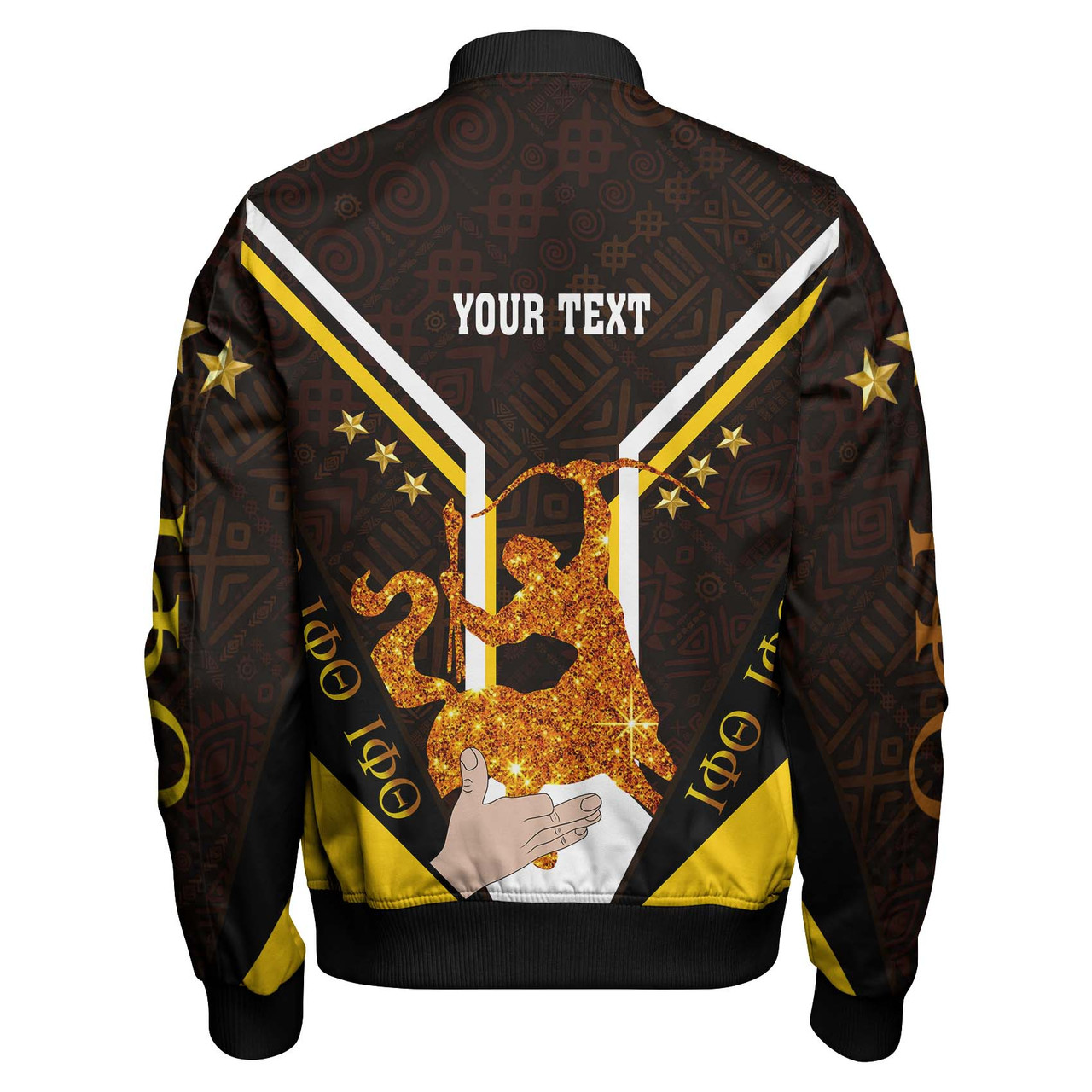 Iota Phi Theta Zipper Bomber Jacket - Custom Fraternity Iota Phi Theta Centaur Star Africa Patterns Zipper Bomber Jacket