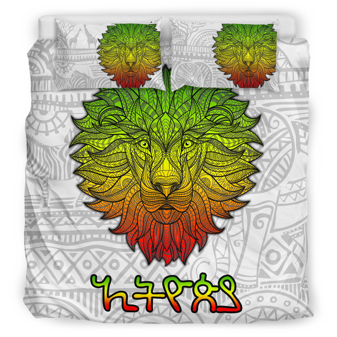 Ethiopia Bedding Set - Custom African Patterns Ethiopia Lion Pattern Africa White Bedding Set 02